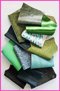 Assorted Green Scraps, Decorative Leather Pieces, Metallic Printed and Grain Offcuts for Accessories and Crafts B1290-RC La Garzarara