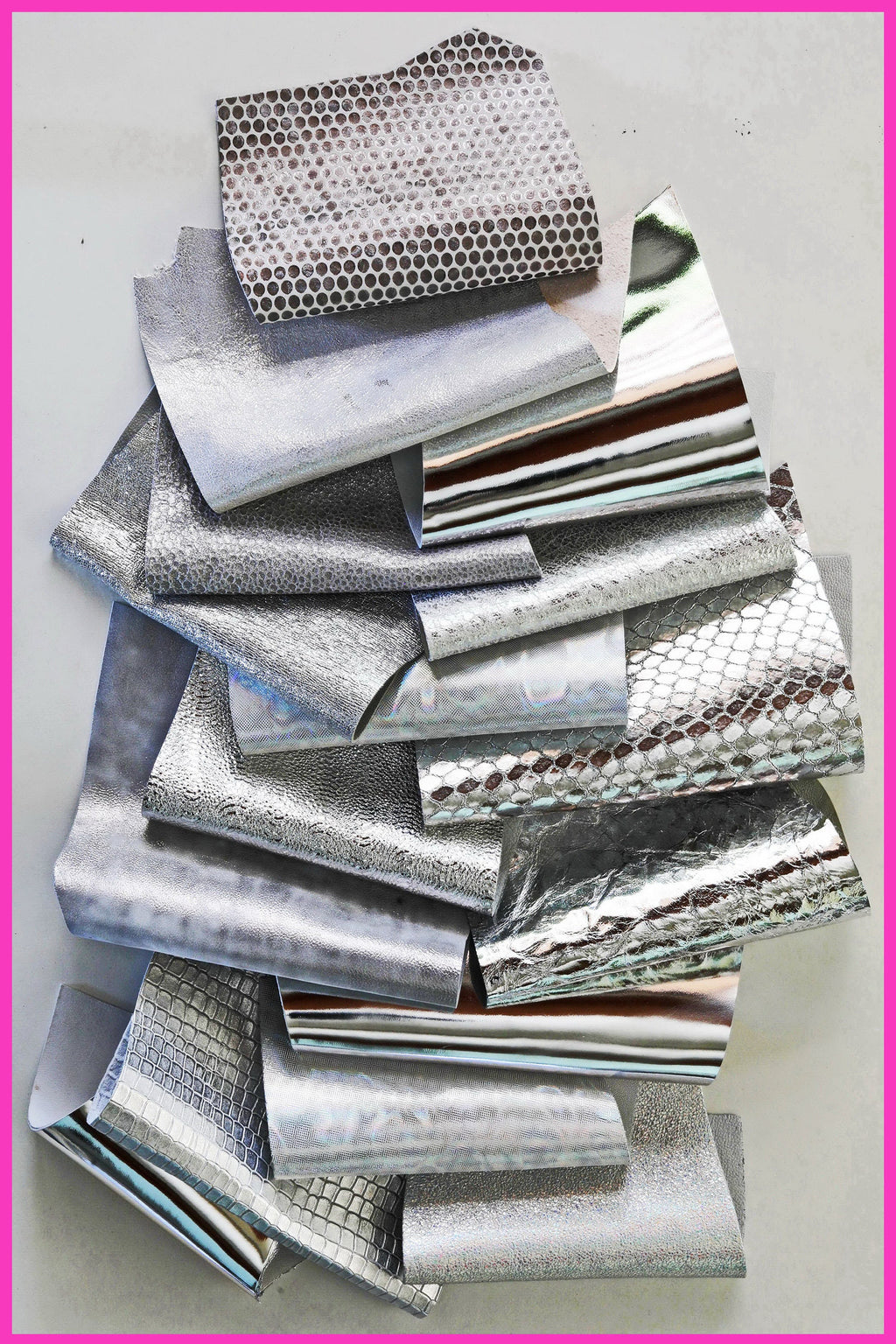Metallic Silver Leather Remnants, Steel and Platinum Scraps, Shimmer Textured Offcuts for Earrings and Accessories B1350-RC La Garzarara