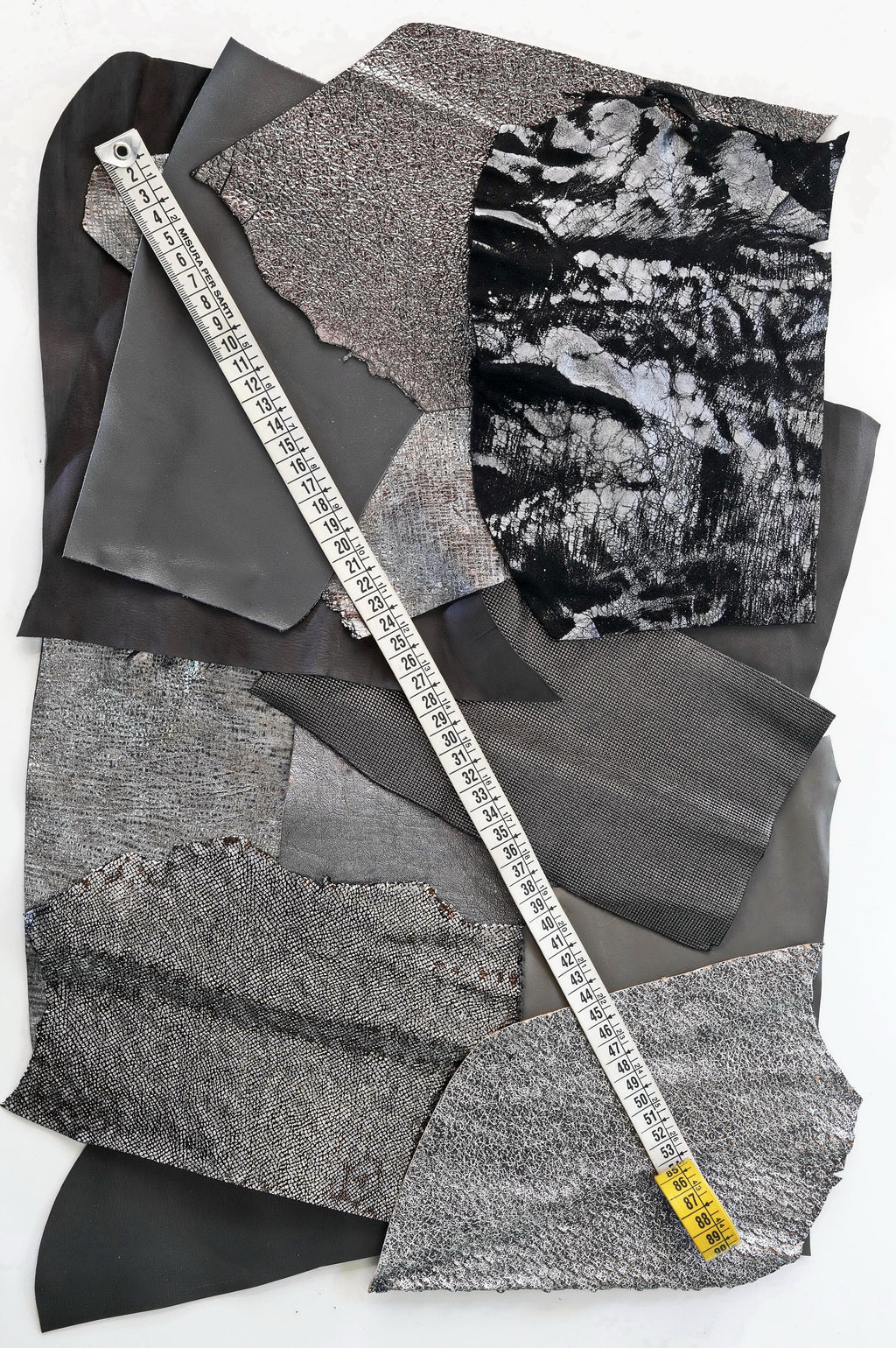 Charcoal Leather Scraps, Graphite and Dark Grey Craft Pieces, Assorted Textures and Finishes Offcuts for artisan B1430-RC La Garzarara
