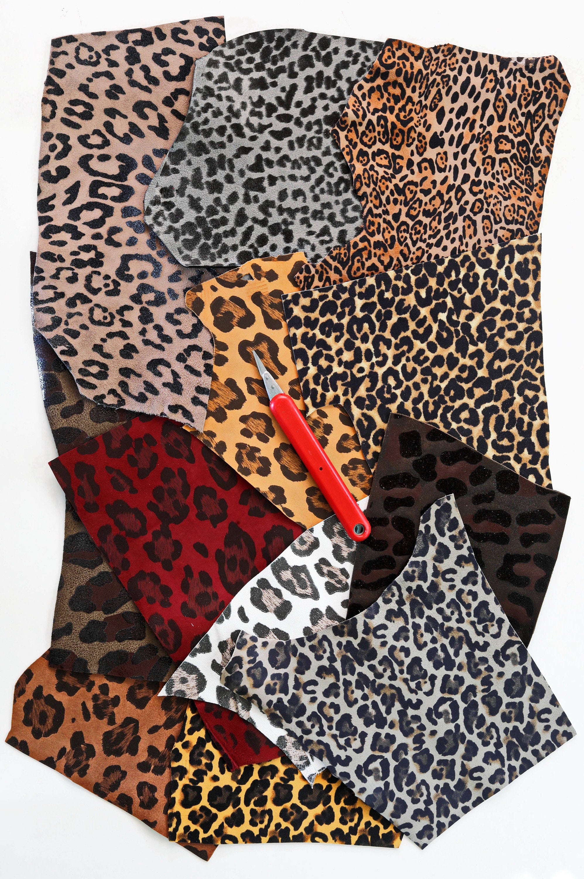 Leopard Leather Scraps, Mixed Animal Print Offcuts, Assorted Cheetah Spotted Patterns for Earrings and Creative B1450-RC La Garzarara