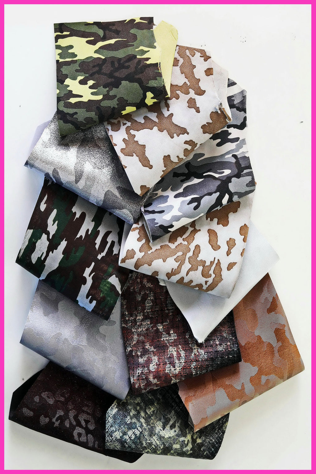 Camo Leather Offcuts, Assorted Camouflage Prints in Mixed Colors, for Earrings and Jewelry Making, weight 0.300 kg B1470-RC La Garzarara