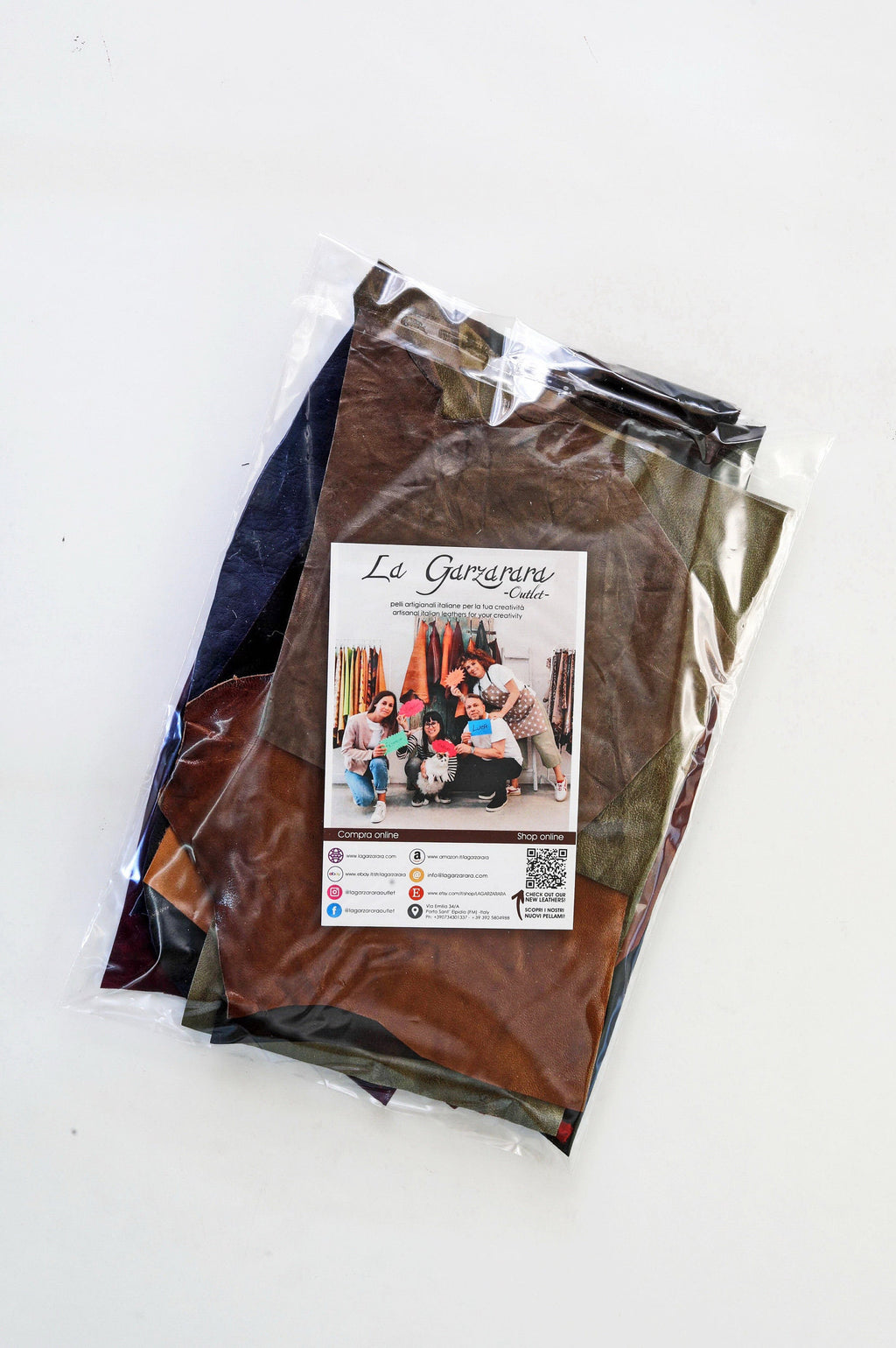 Worn Look Leather Scraps, Aged Offcuts, Washed Wrinkled Finish, Assorted Solid Colors for Creative Projects B1490-RC La Garzarara