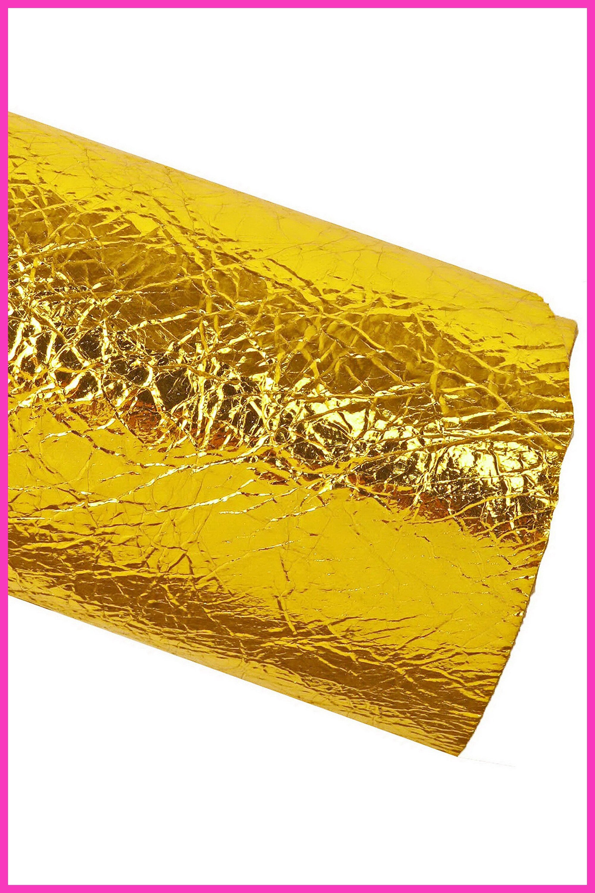 YELLOW metallic leather skin, wrinkled bright goatskin, soft gold glossy hide B15554-MT La Garzarara