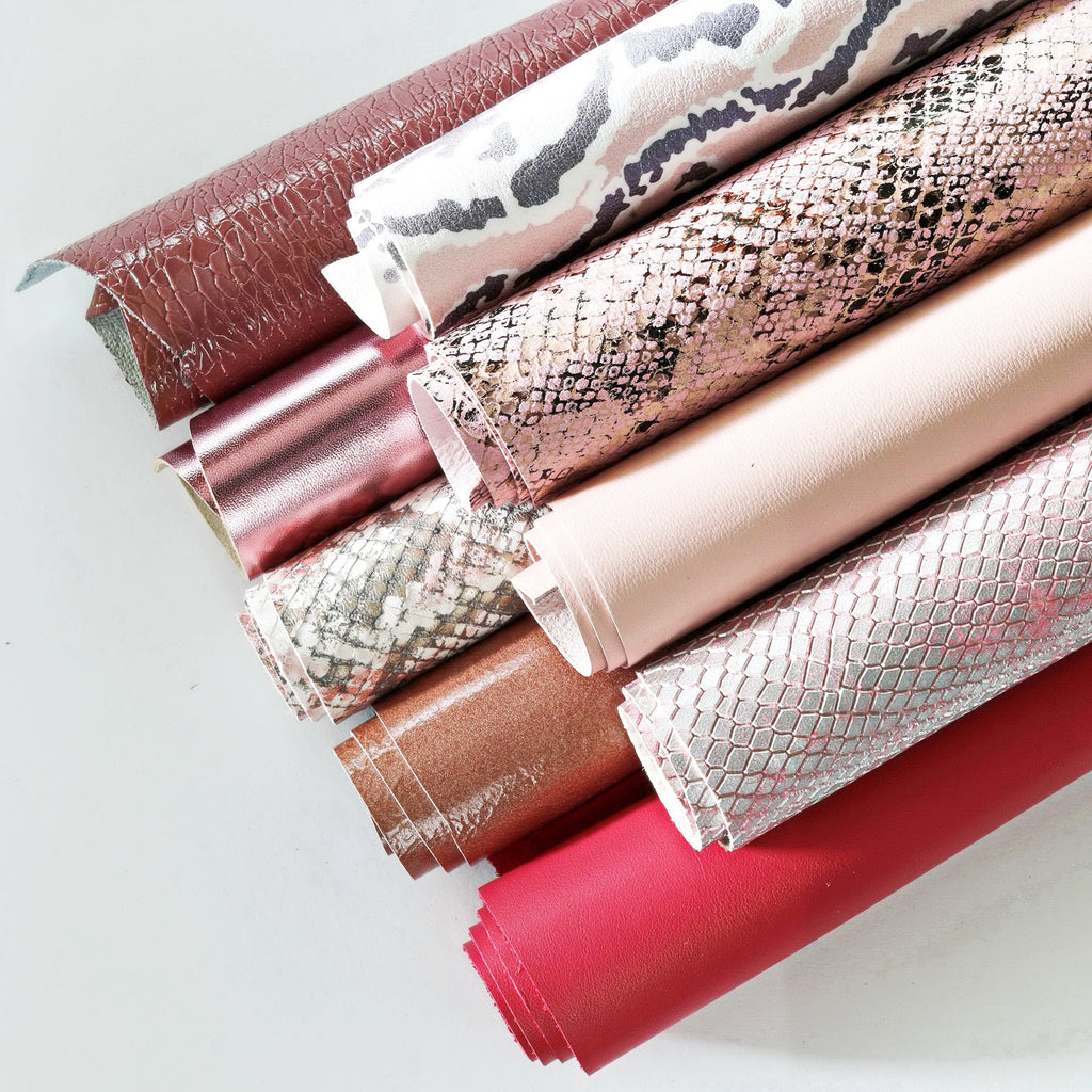 Pink leather Scraps, Rose assorted leather pieces, solid and patterned Offcuts, RANDOM renmants selection 500 g B1280 RC La Garzarara