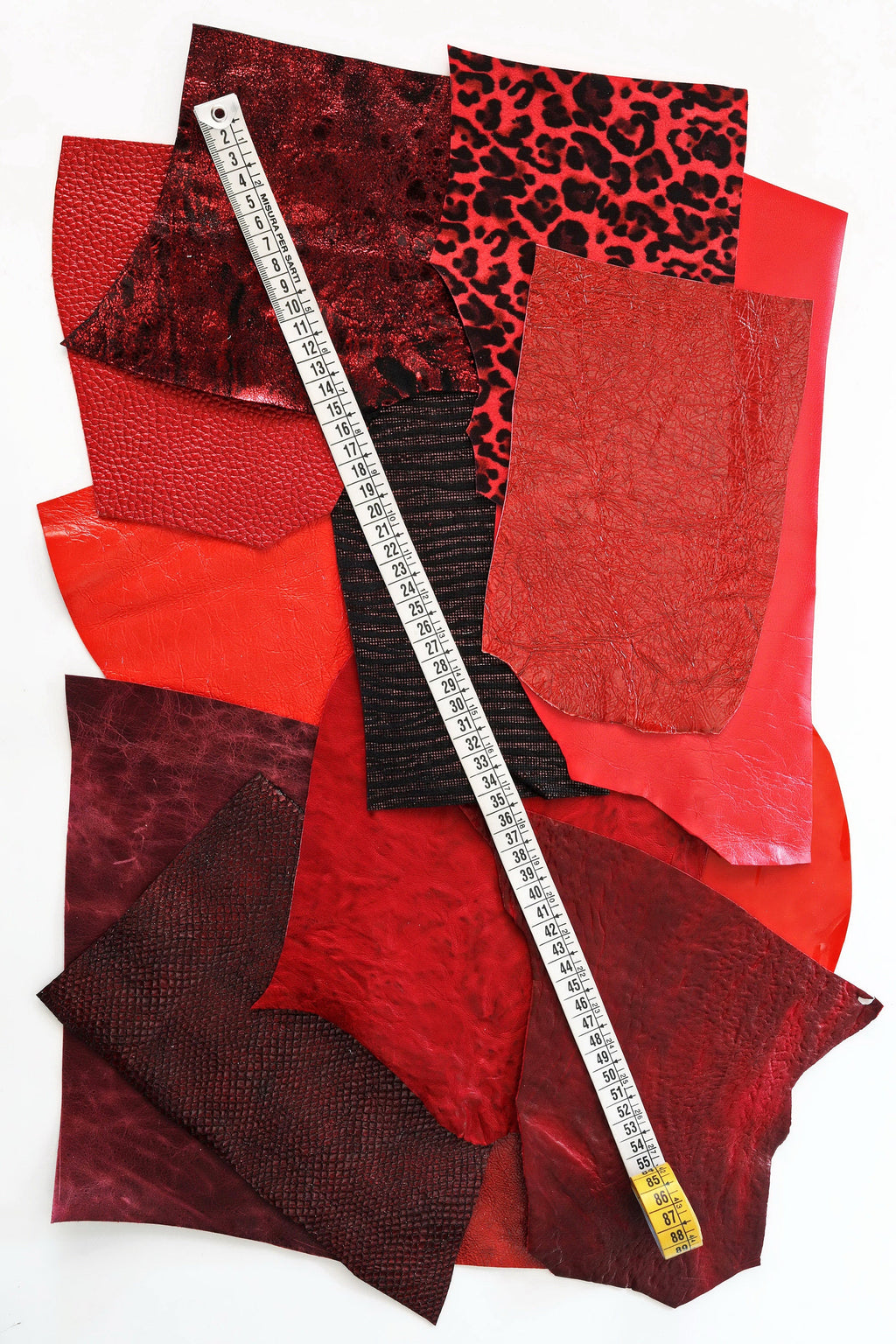 Assorted Red Leather Cuts, Pieces in Smooth and Red Offcuts Printed Finishes, Scraps for Earrings Jewelry and Crafts B1250 La Garzarara