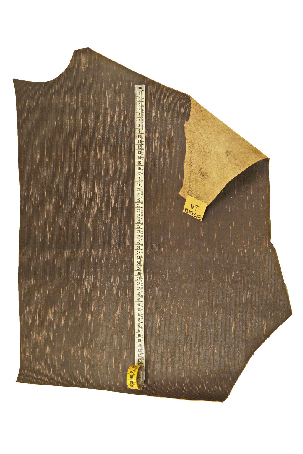 Striped Brown Vintage Leather Hide Stiff Semi-Glossy Laser Engraved Calfskin for DIY Crafting Bags Upholstery B15518-VT La Garzarara