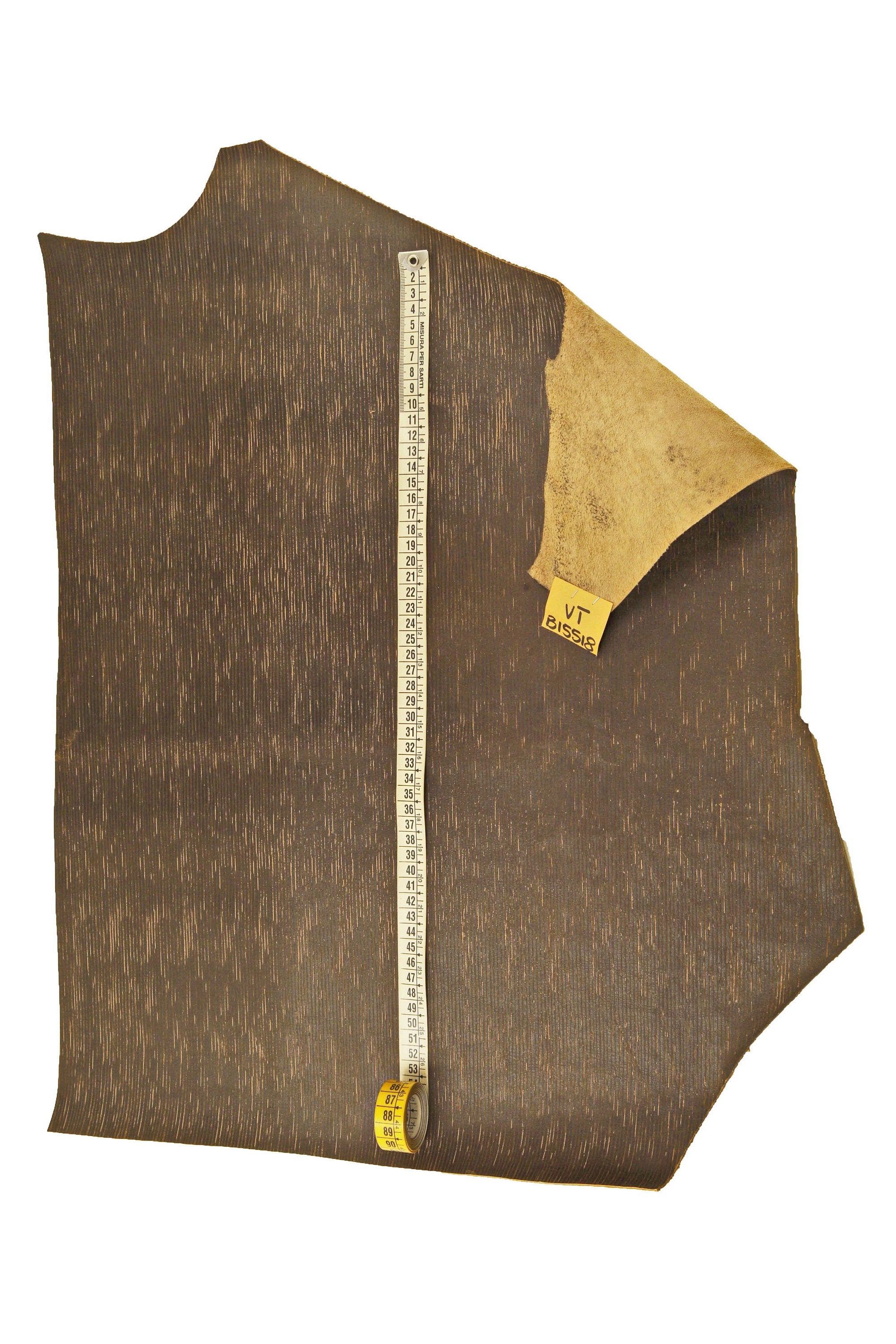 Striped Brown Vintage Leather Hide Stiff Semi-Glossy Laser Engraved Calfskin for DIY Crafting Bags Upholstery B15518-VT La Garzarara