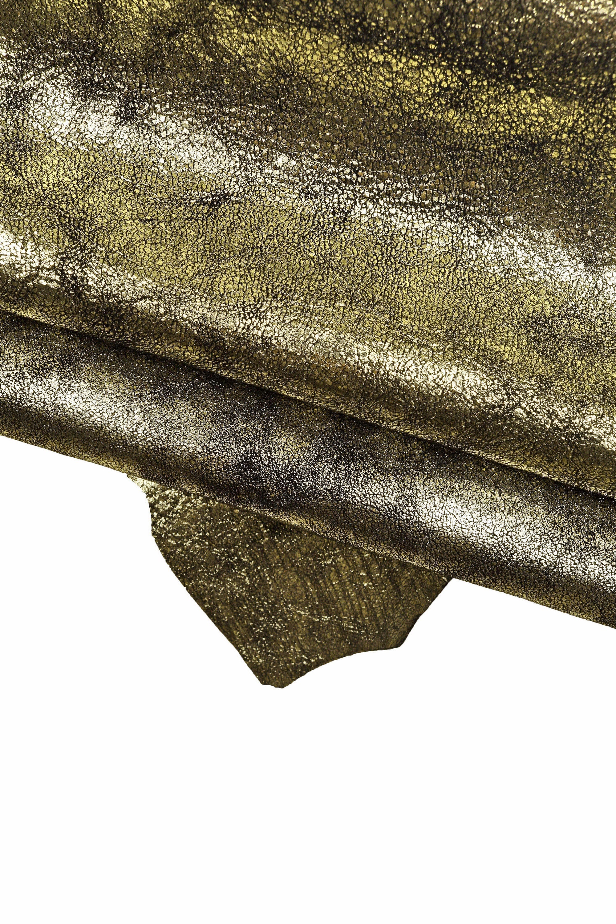 Steel metal DISTRESSED leather skin, black suede with grey foil, glossy soft vintage goatskin B15733-MT La Garzarara