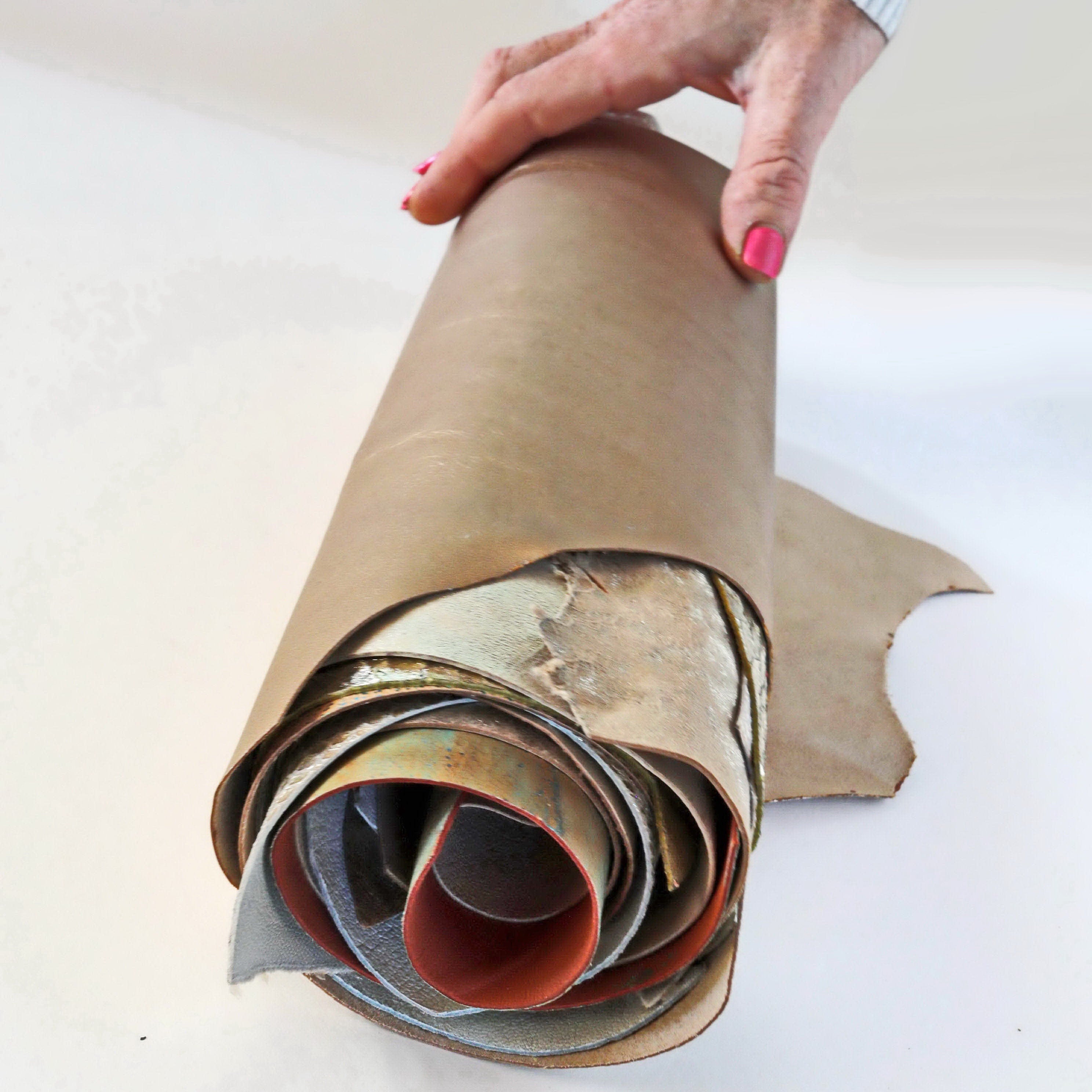 Light gold Leather renmants leather, PLATINUM mixed offcuts, assorted leather scraps and sheets solid and printed 500g B1400 RC Garzarara