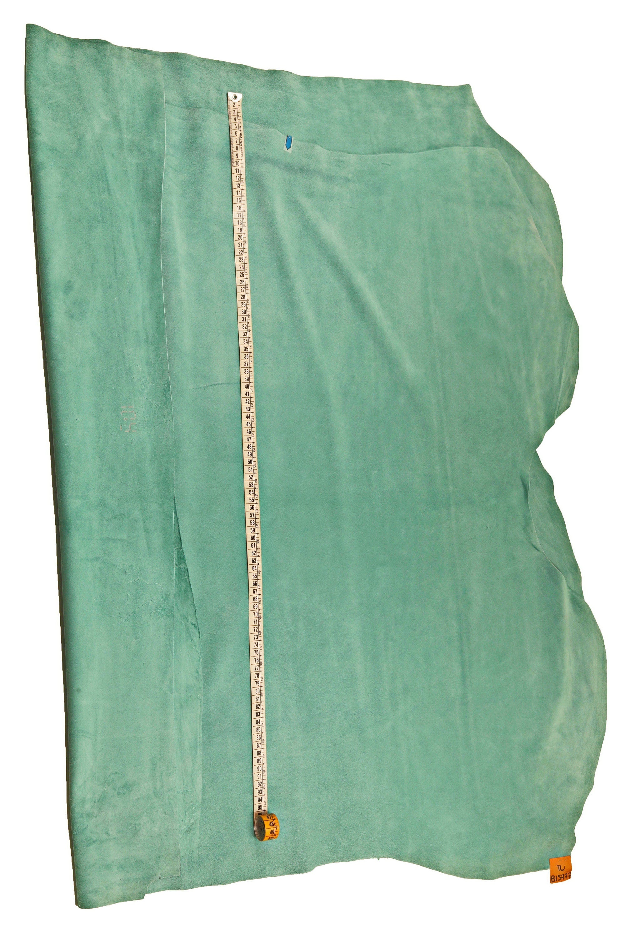 Emerald suede leather hide, aquamarine suede textured cowhide, aqua green skin B15777-TU La Garzarara