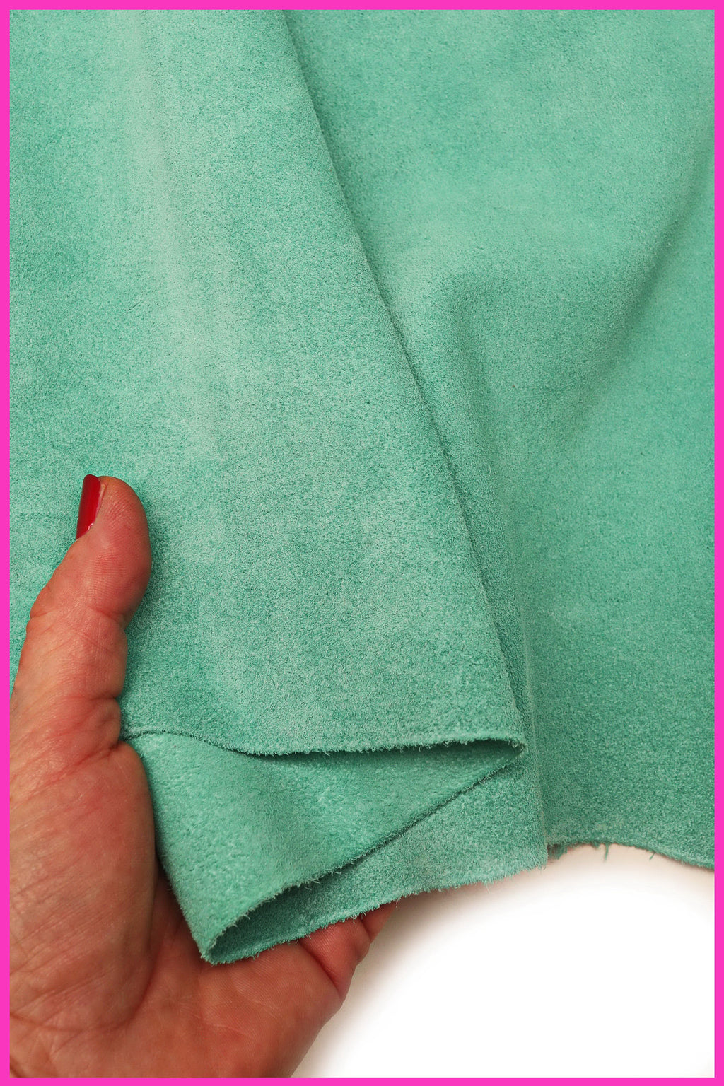 Emerald suede leather hide, aquamarine suede textured cowhide, aqua green skin B15777-TU La Garzarara