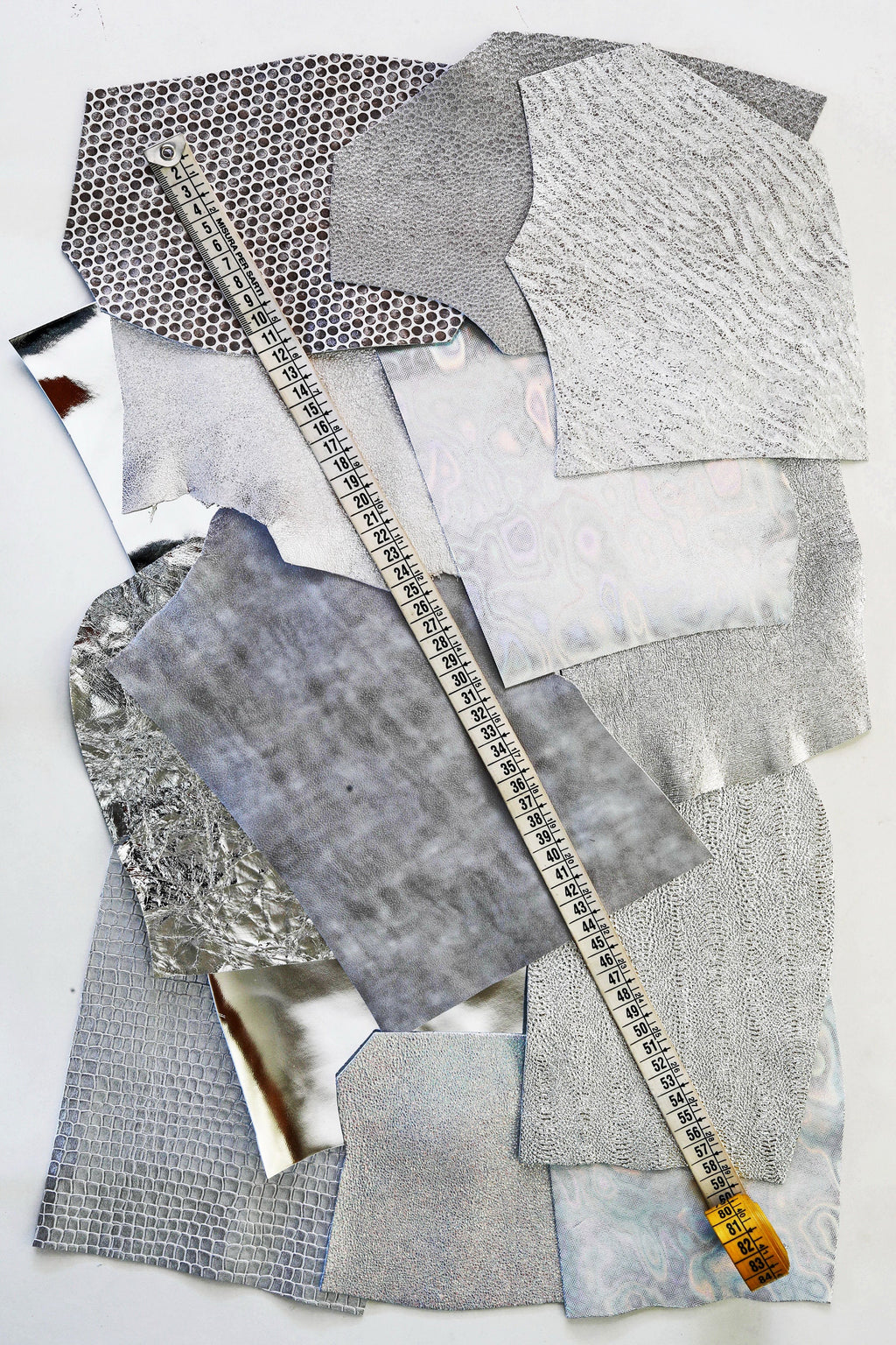 Metallic Silver Leather Remnants, Steel and Platinum Scraps, Shimmer Textured Offcuts for Earrings and Accessories B1350-RC La Garzarara