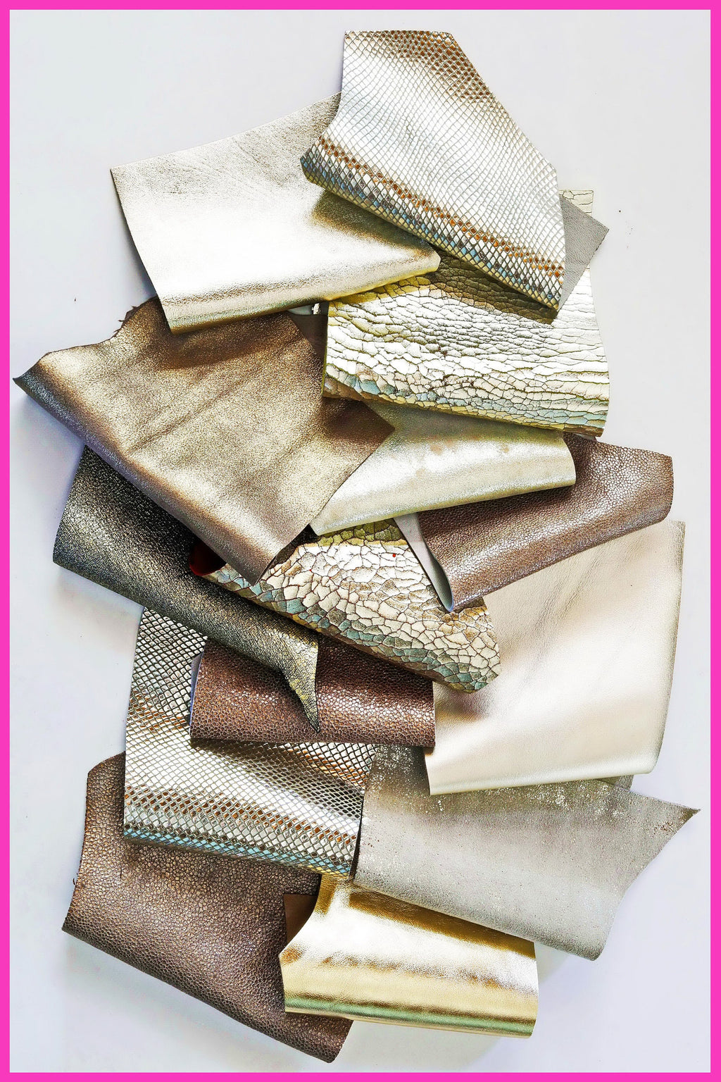 Champagne Gold Leather Scraps, Metallic Foil Offcuts, Light gold Printed Shimmer Platinum Pieces Creative B1390-RC La Garzarara
