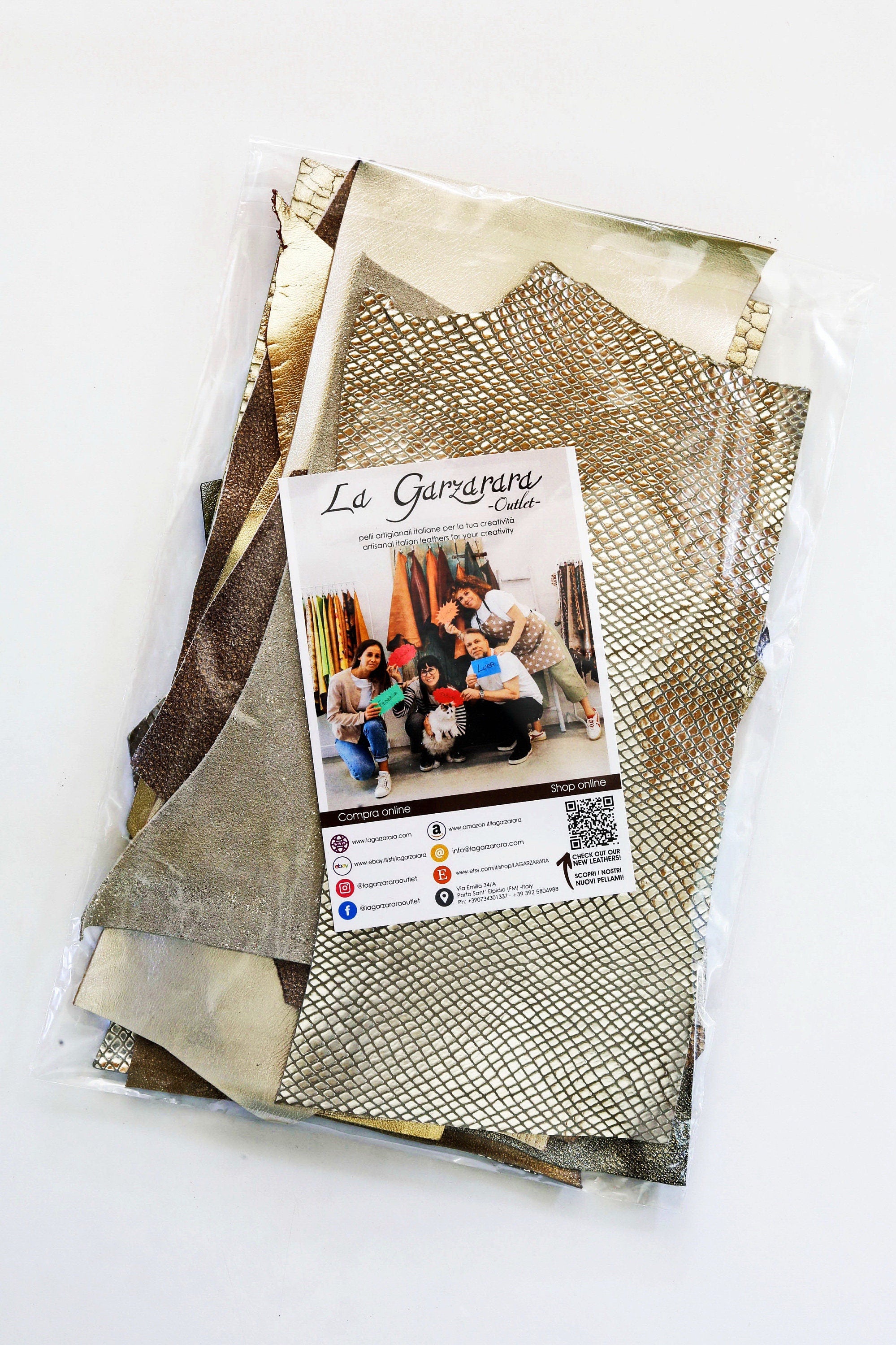 Champagne Gold Leather Scraps, Metallic Foil Offcuts, Light gold Printed Shimmer Platinum Pieces Creative B1390-RC La Garzarara