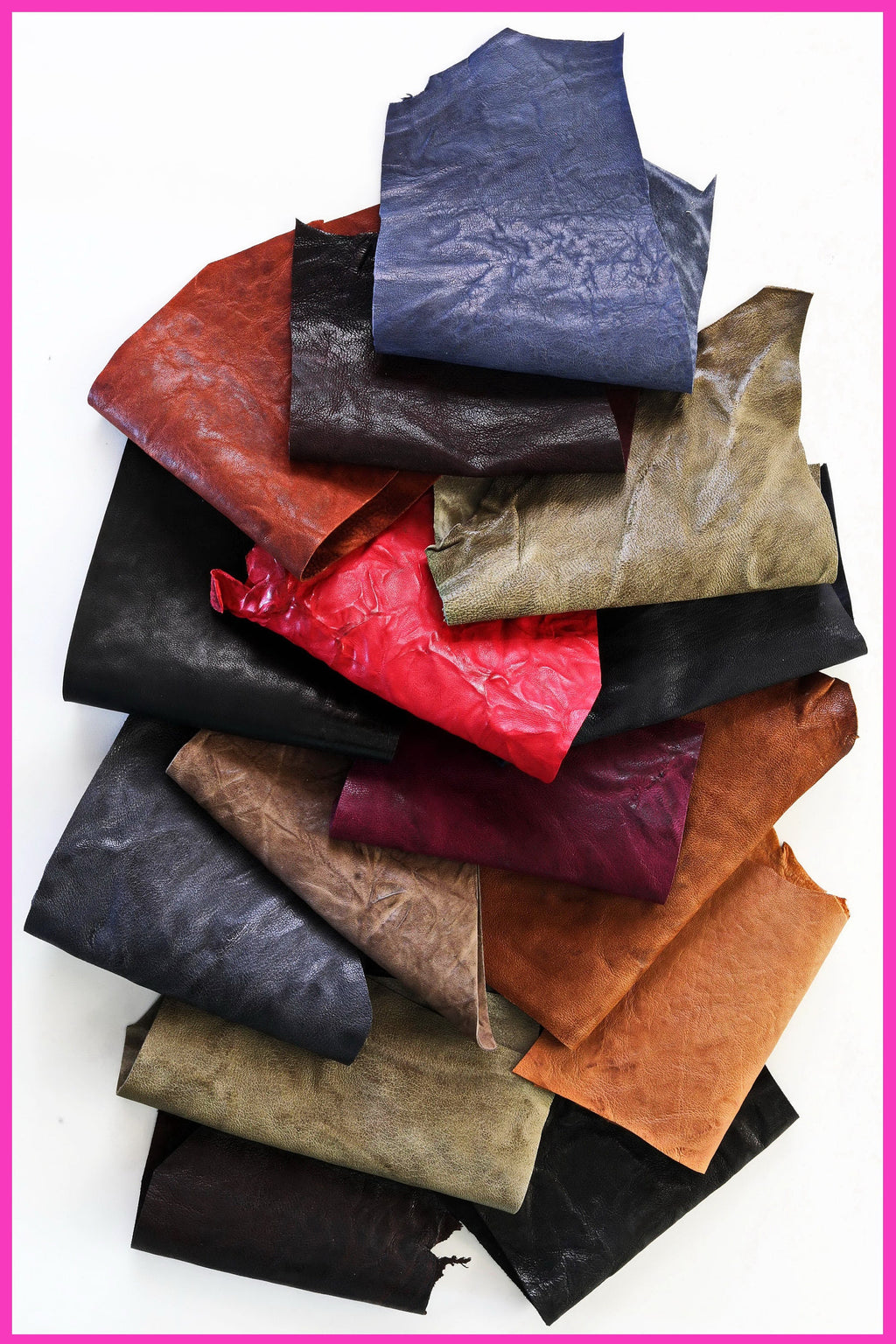 Worn Look Leather Scraps, Aged Offcuts, Washed Wrinkled Finish, Assorted Solid Colors for Creative Projects B1490-RC La Garzarara