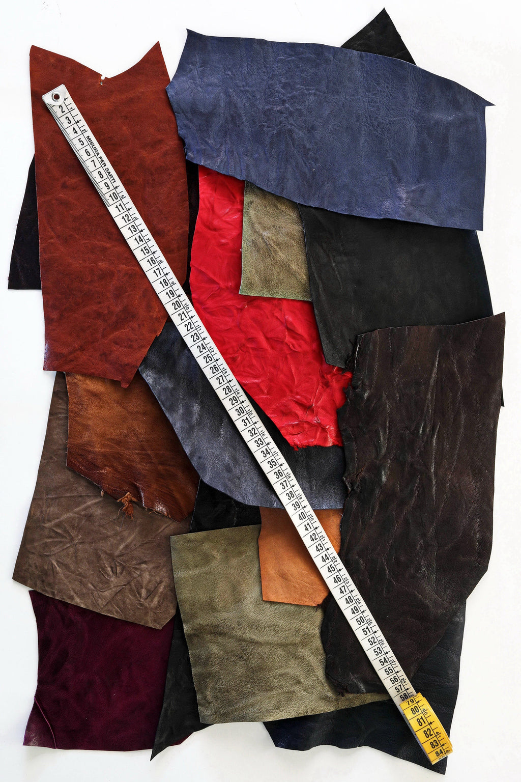 Worn Look Leather Scraps, Aged Offcuts, Washed Wrinkled Finish, Assorted Solid Colors for Creative Projects B1490-RC La Garzarara