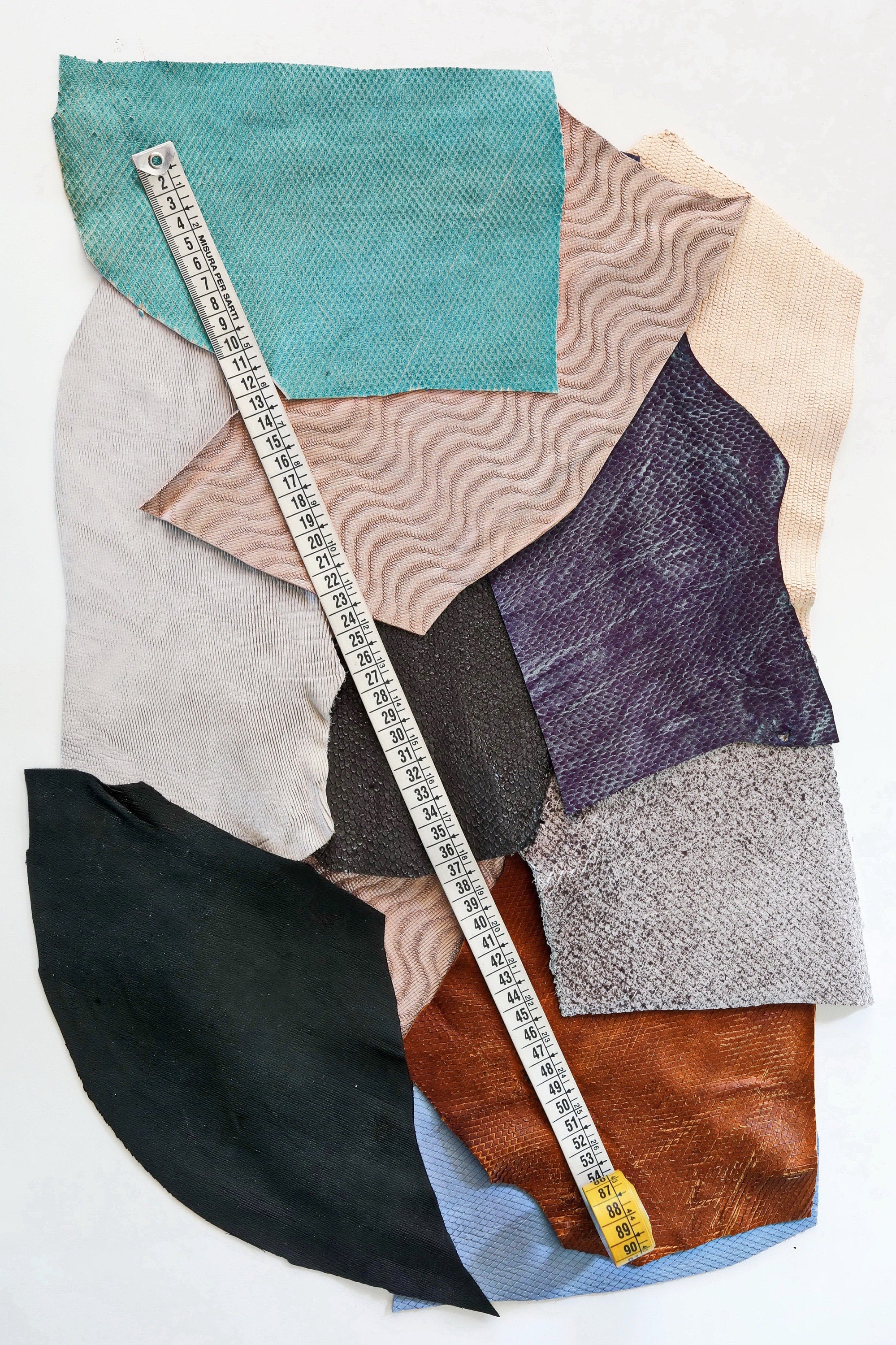 Textured Leather Pieces, Raised Engraved Pieces, Assorted Relief Patterns Scraps and Special Finishes Remnants B1510-RC La Garzarara