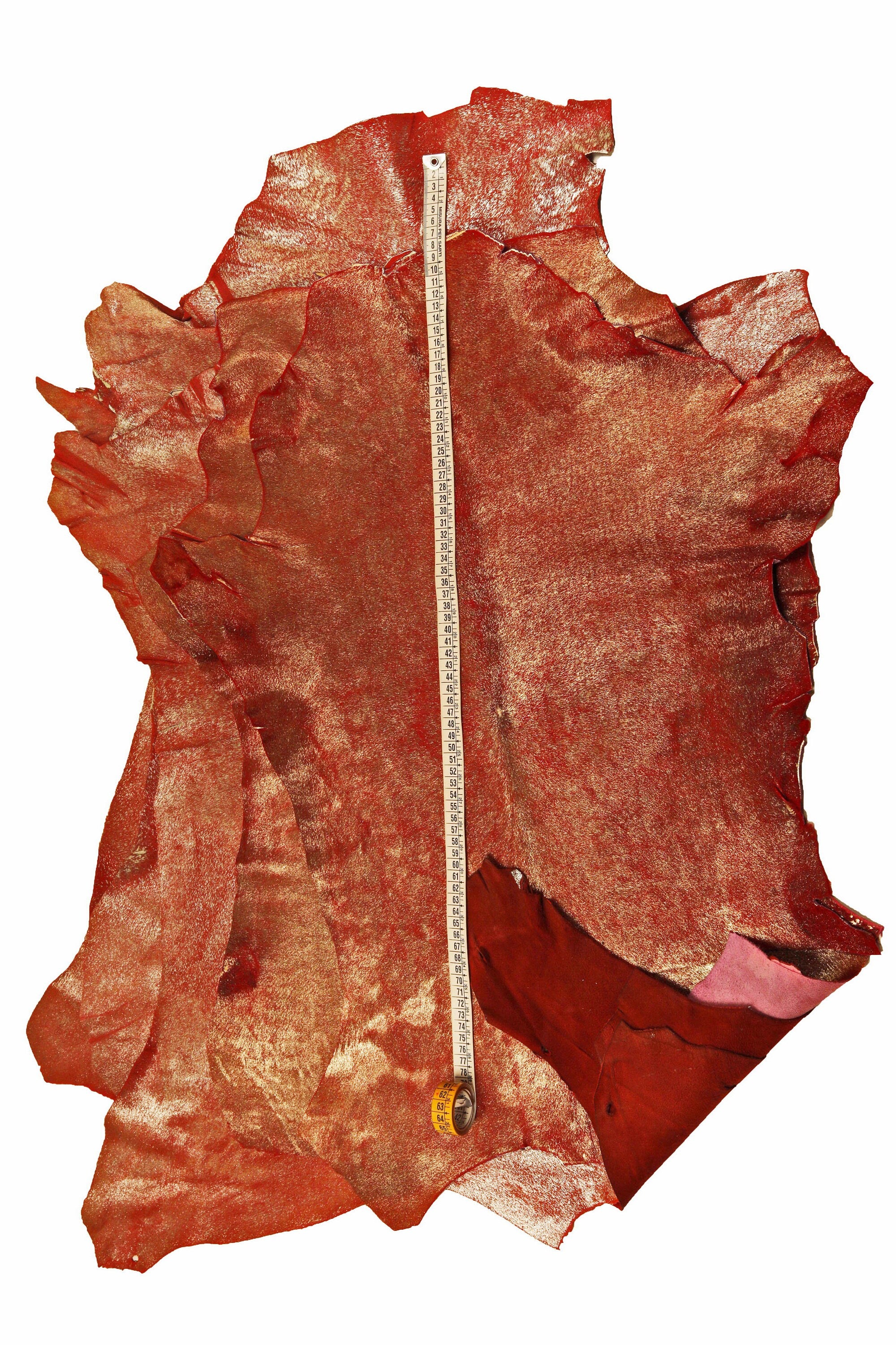 RED metallic hair on leather hide, soft pony calf skin B15637-CV La Garzarara
