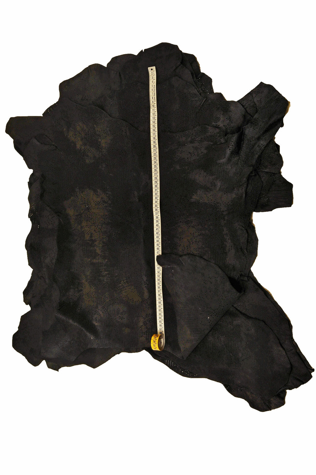 Black PERFORATED hair on leather hide, acid effect on FLORAL printed pony calfskin, vintage distressed soft hairy cowhide B15860-CV