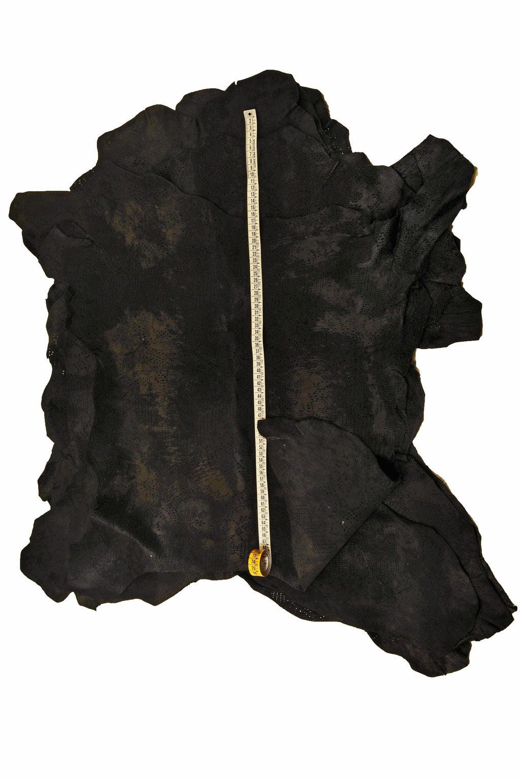 Black PERFORATED hair on leather hide, acid effect on FLORAL printed pony calfskin, vintage distressed soft hairy cowhide B15860-CV