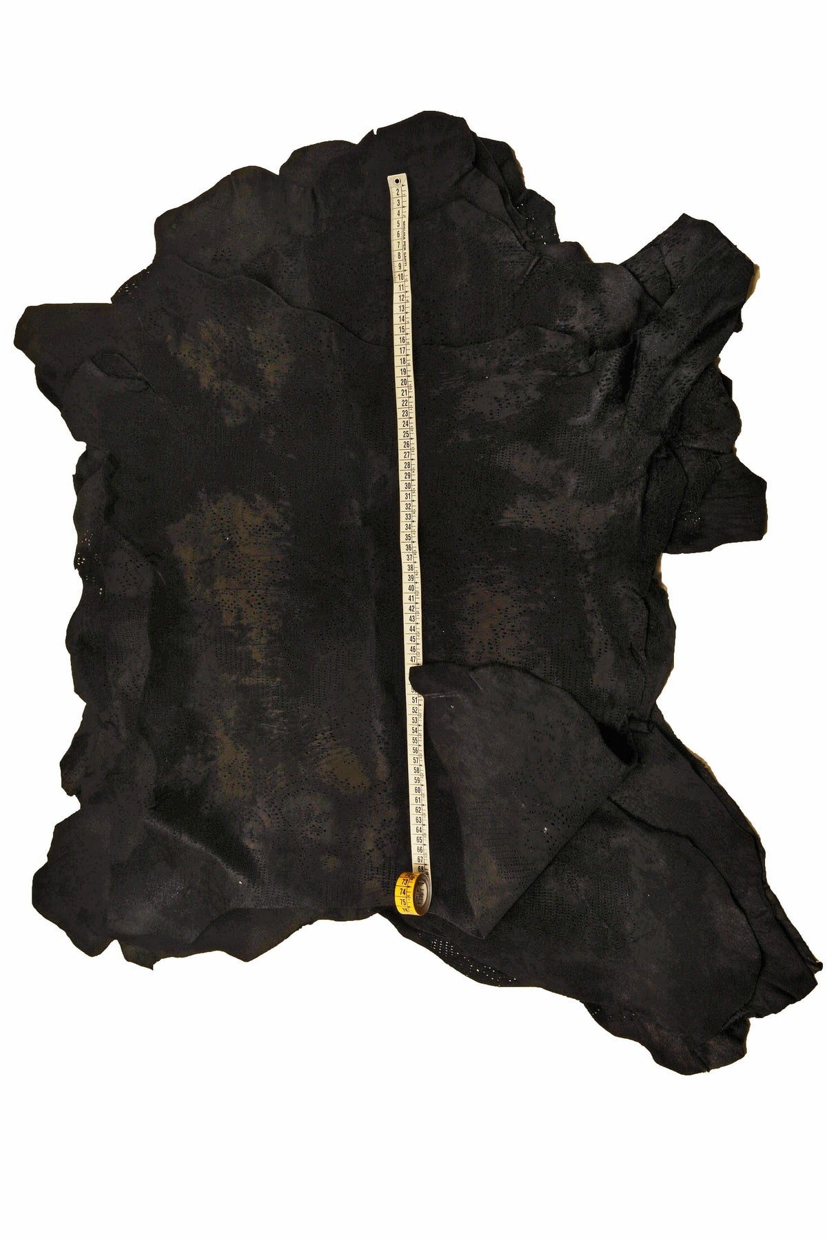 Black PERFORATED hair on leather hide, acid effect on FLORAL printed pony calfskin, vintage distressed soft hairy cowhide B15860-CV