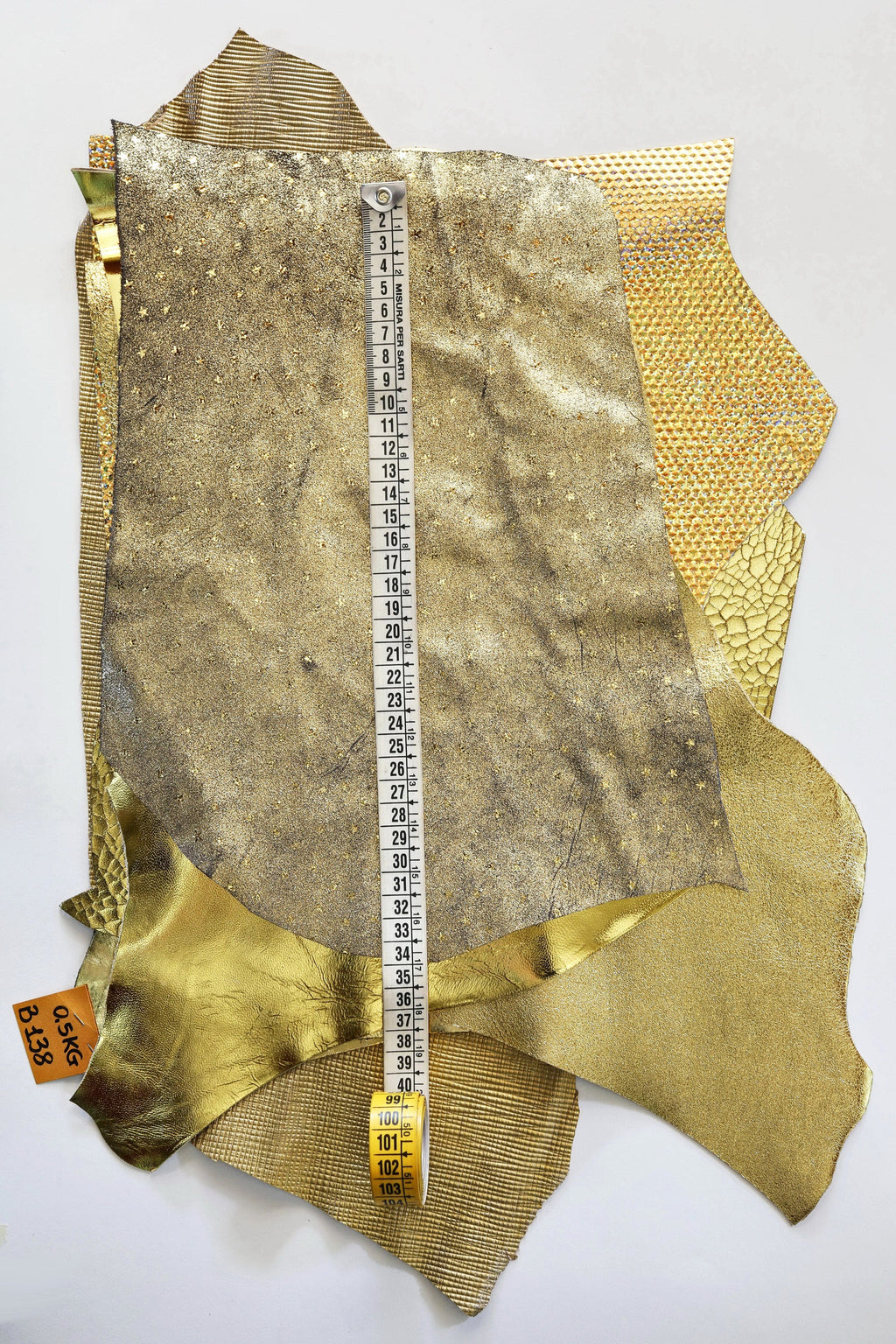 Gold Leather SCRAPS, Renmants fancy textures, solid color, italian gold leather pieces for earrings 1 lbs B1380-RC La Garzarara