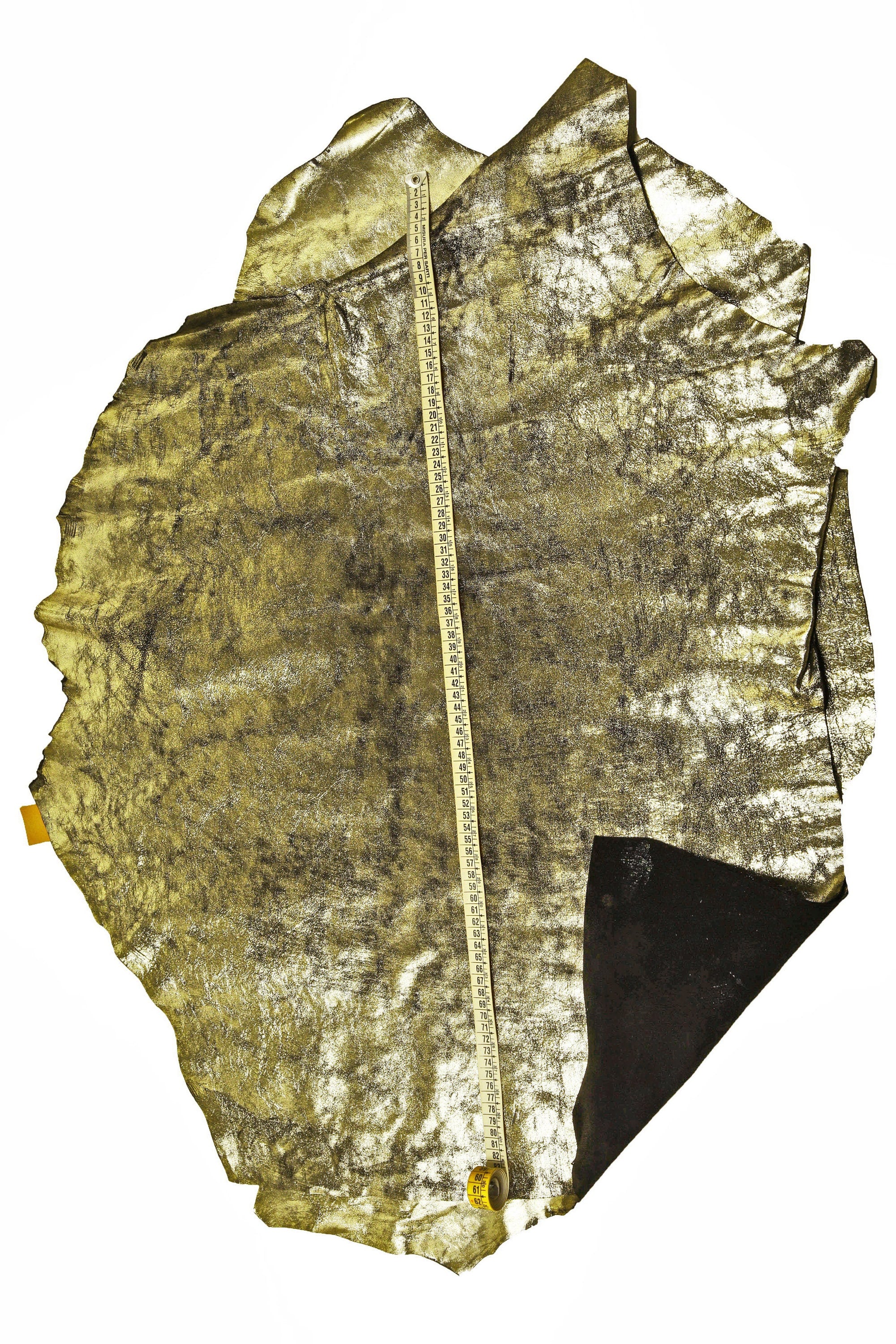 Steel metal DISTRESSED leather skin, black suede with grey foil, glossy soft vintage goatskin B15733-MT La Garzarara