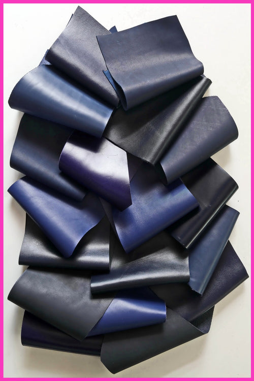 Blue SMOOTH calf SCRAPS bag, solid color different tones of blue, softness and finishings various thickness 1.0 to 1.3 mm(2-3 oz) B116