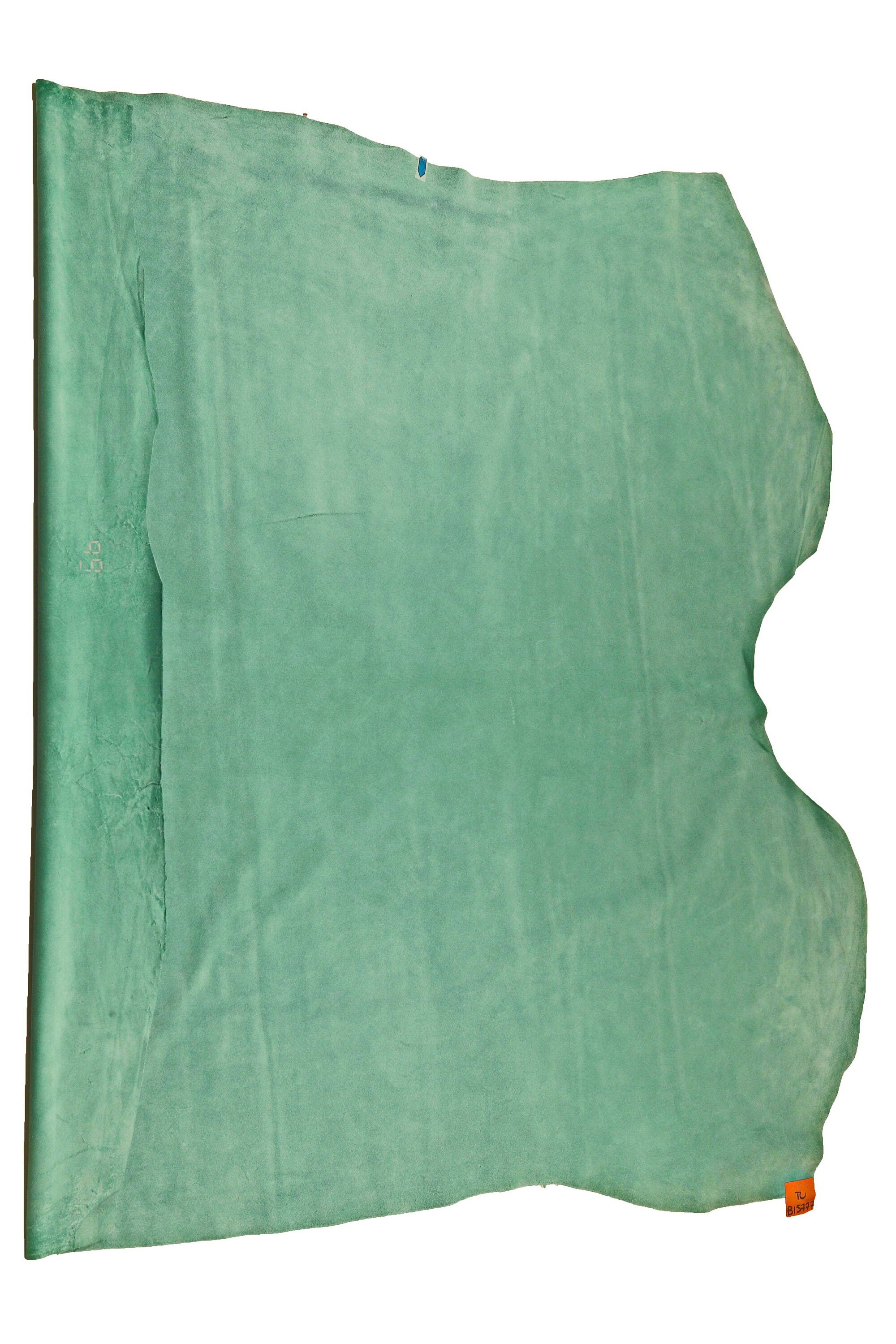 Emerald suede leather hide, aquamarine suede textured cowhide, aqua green skin B15777-TU La Garzarara