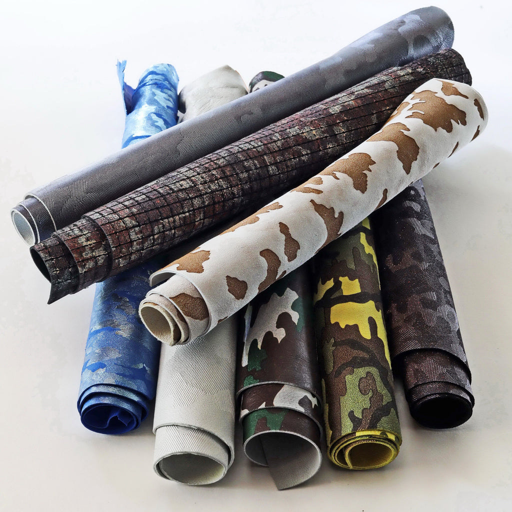 Camo Leather scraps, military pattern renmants leather, random camouflage pieces for small projects accessories 0.5 kg B1480-RC La Garzarara