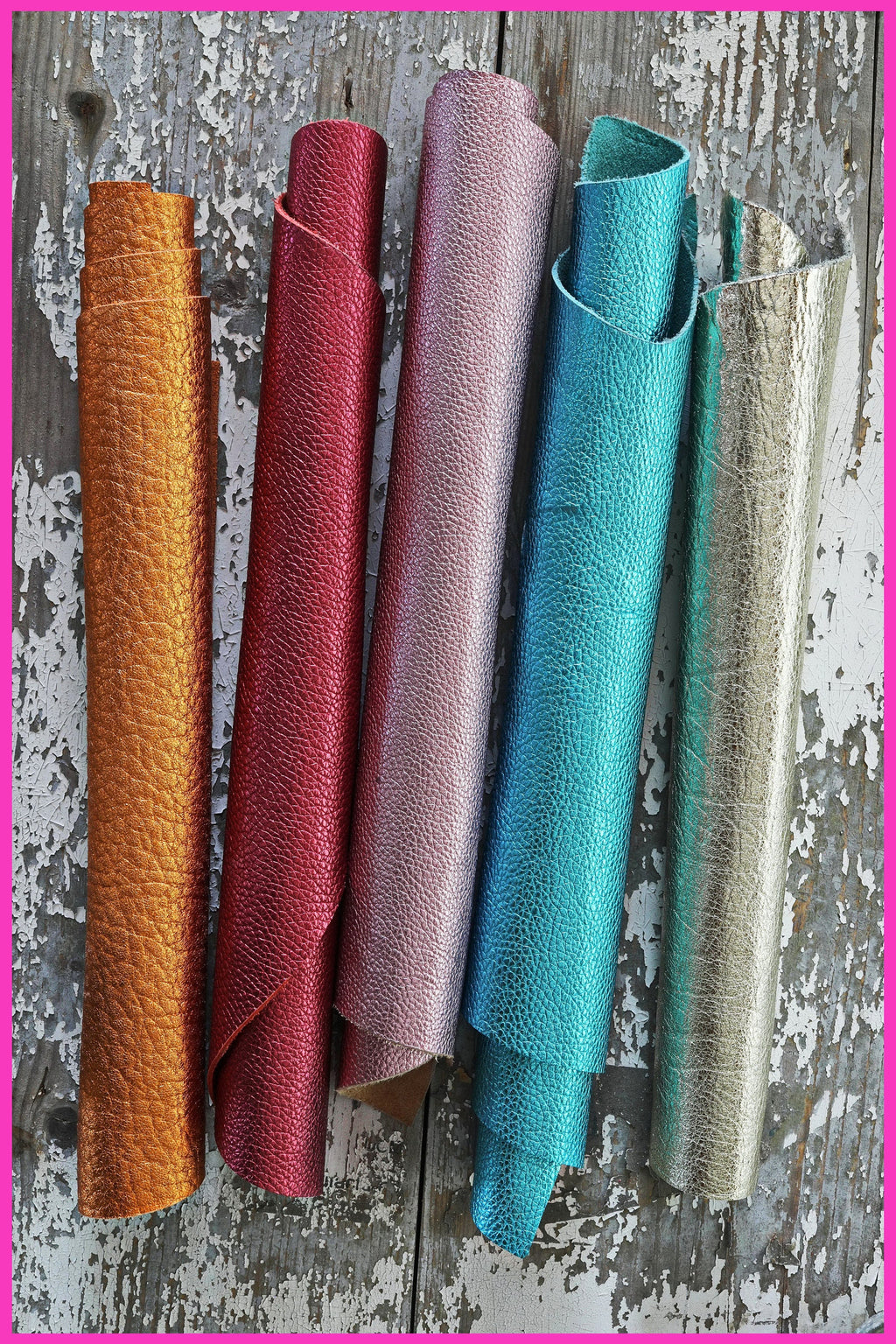 Pebbled Metallic Leather Scrap Pack, 5 Grained Foil Pieces, Colorful Shimmer Offcuts for DIY and Jewelry RT130 La Garzarara