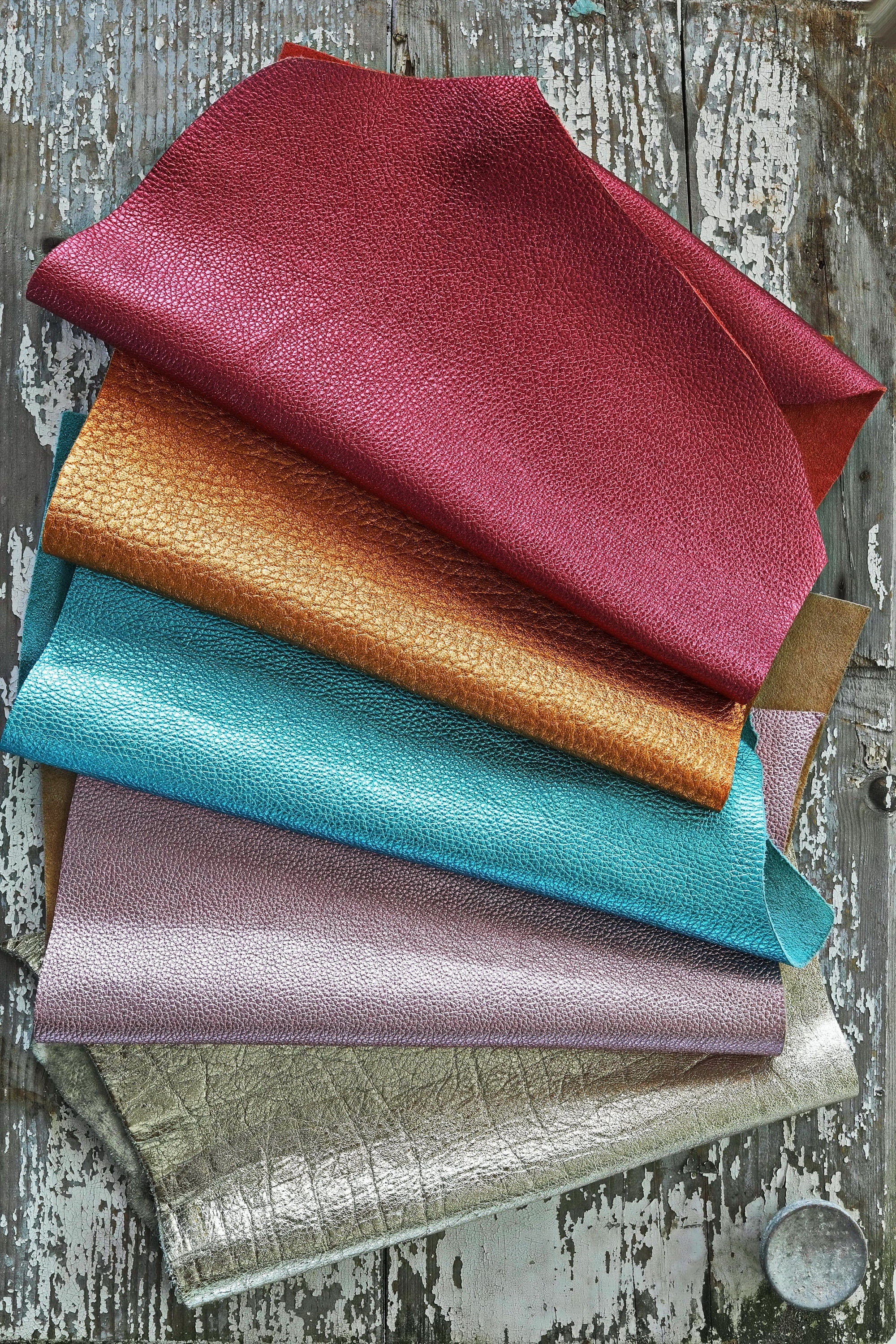 Pebbled Metallic Leather Scrap Pack, 5 Grained Foil Pieces, Colorful Shimmer Offcuts for DIY and Jewelry RT130 La Garzarara