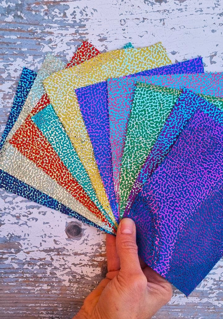 Printed Colorful Leather Scraps, Bright Metallic Foil Remnants, Suede Textured Pieces R91