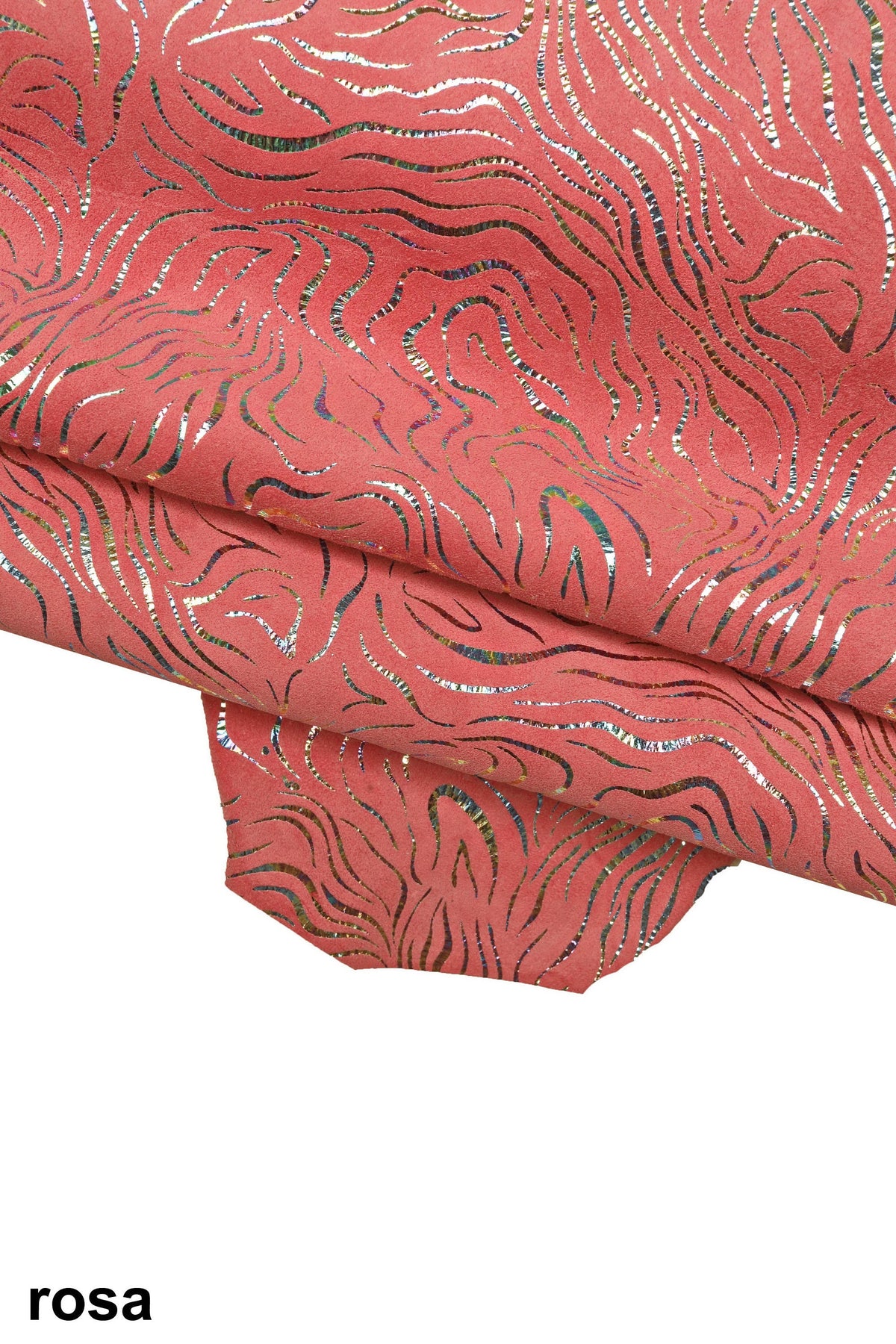 Holographic textured leather skin, gasoline ZEBRA - like printon suede goatskin, soft bright sparkling skin B15914-MT(st) La Garzarara