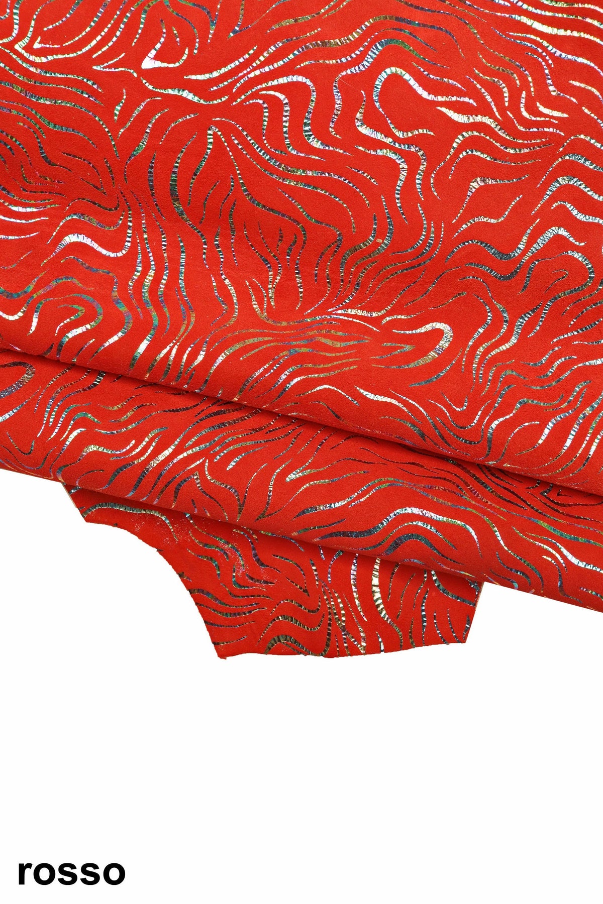 Holographic textured leather skin, gasoline ZEBRA - like printon suede goatskin, soft bright sparkling skin B15914-MT(st) La Garzarara