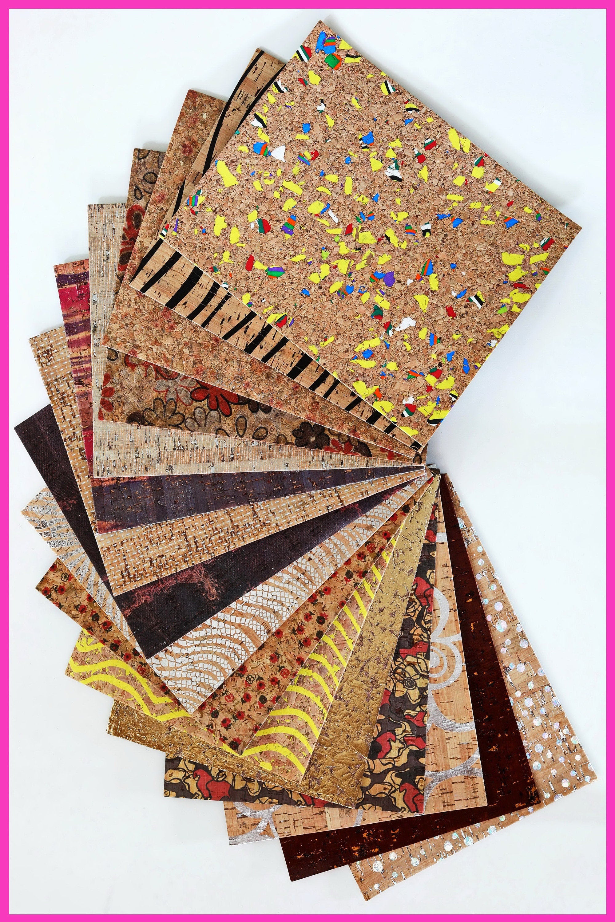 Cork Leather Sheets – 10 Mixed Printed Panels – Cork Bonded to Real Leather Backing – Craft & Bag MaterialB155/SGH La Garzarara