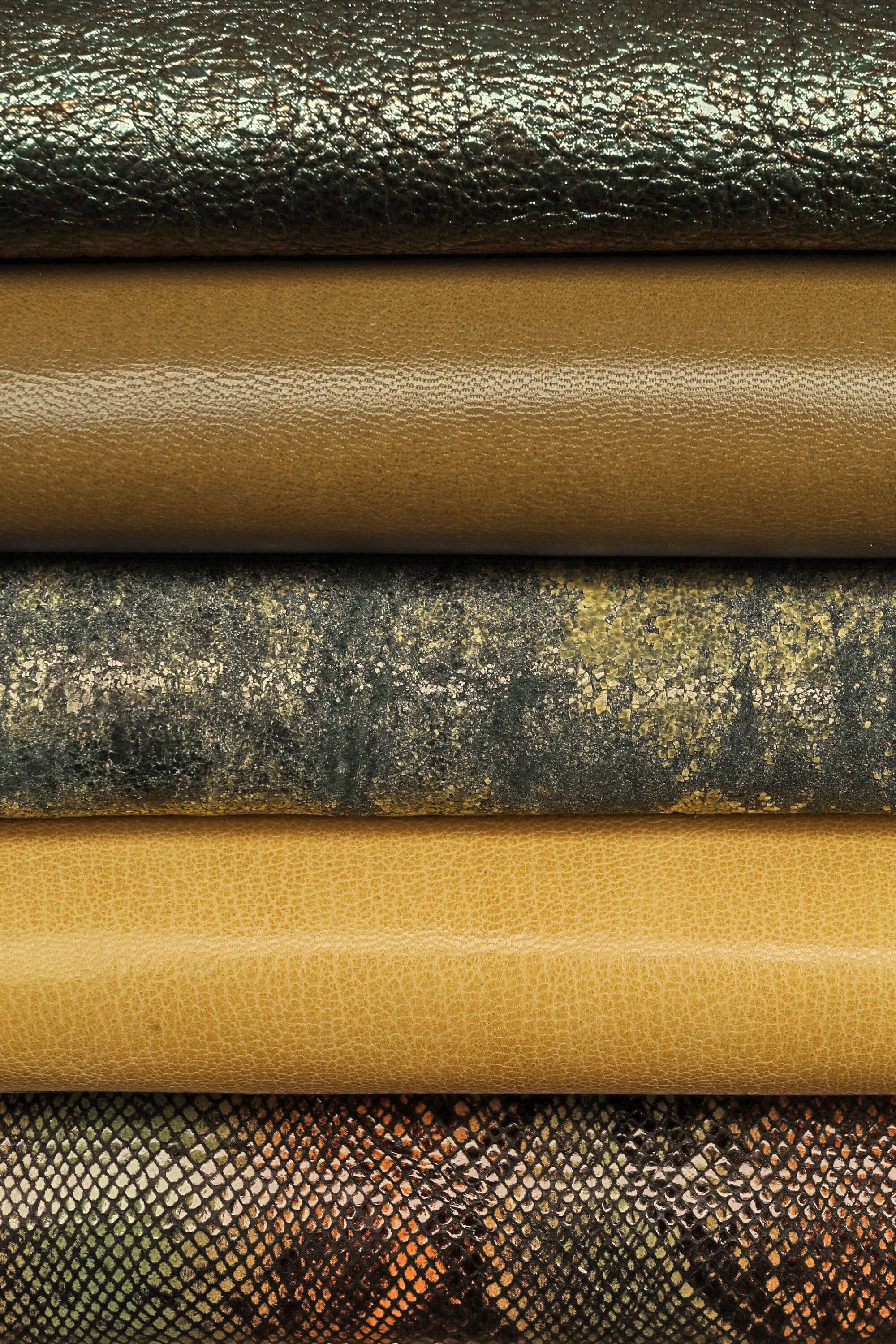 Mixed Leather Set - 5 Distinct Hides in desert tan Palette - Includes Smooth, Python, and Embossed Leather skins B15817-ST La Garzarara