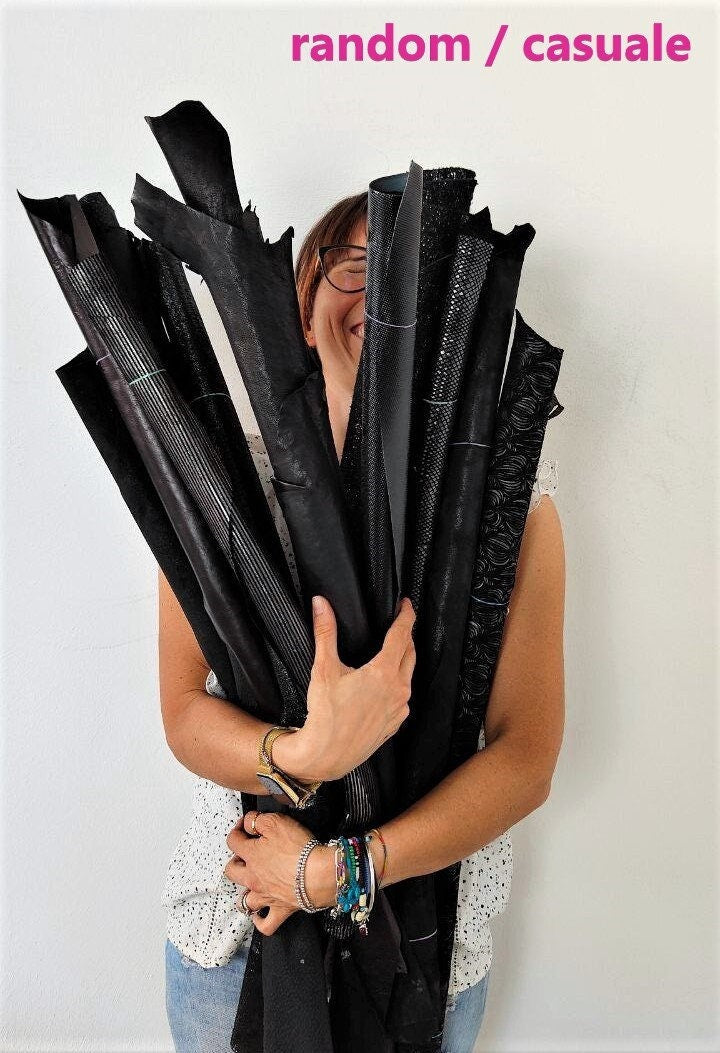 Black Leather Bundle – Matte Black, Charcoal & Anthracite Leather Hides, Assorted Leather Skins 3 skins / 6 skins B136