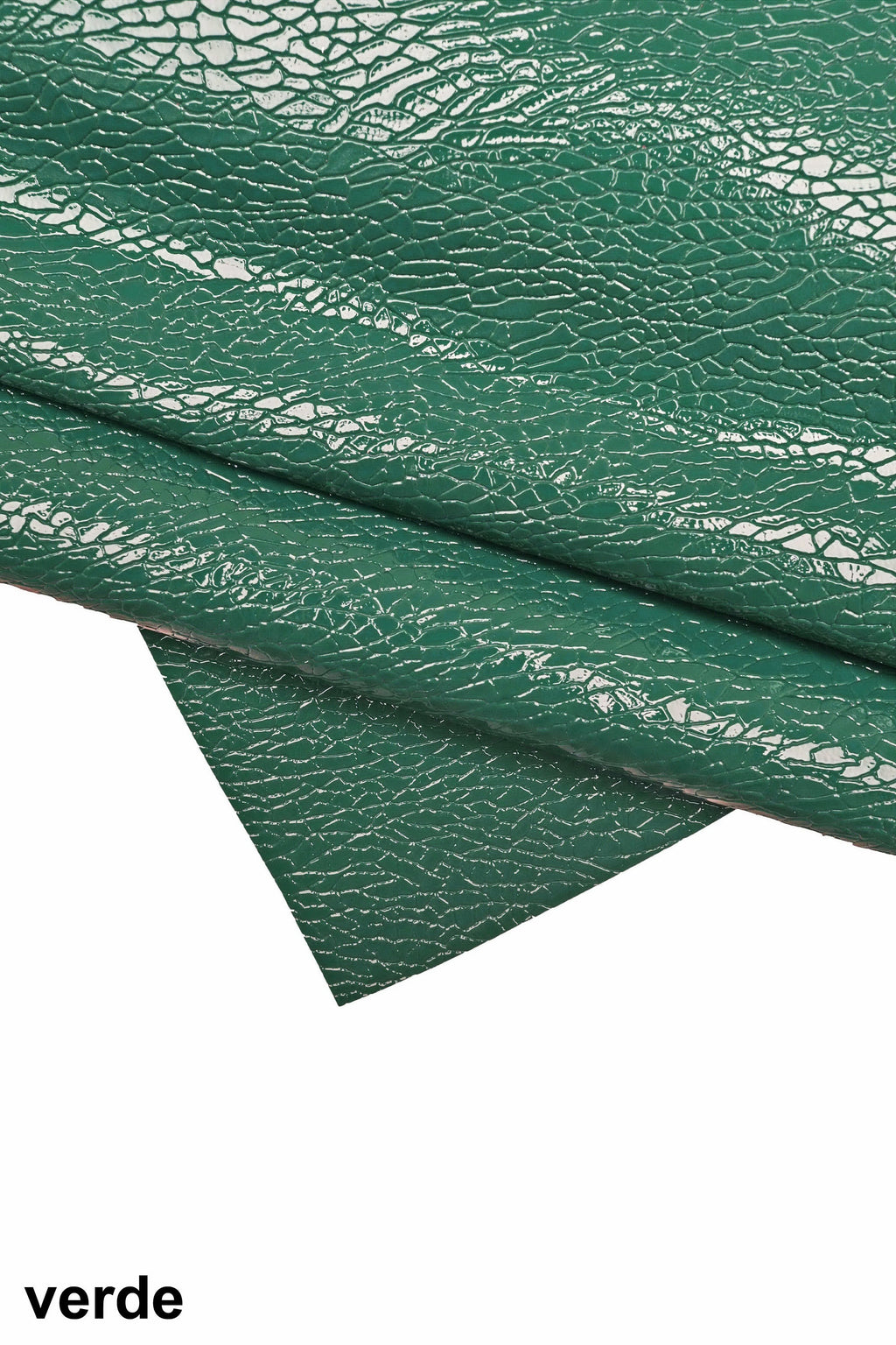 Petroleum green and dark grey PATENT leather hide, crackle like printed cowhide, glossy calfskin, medium softness B15875-ST La Garzarara