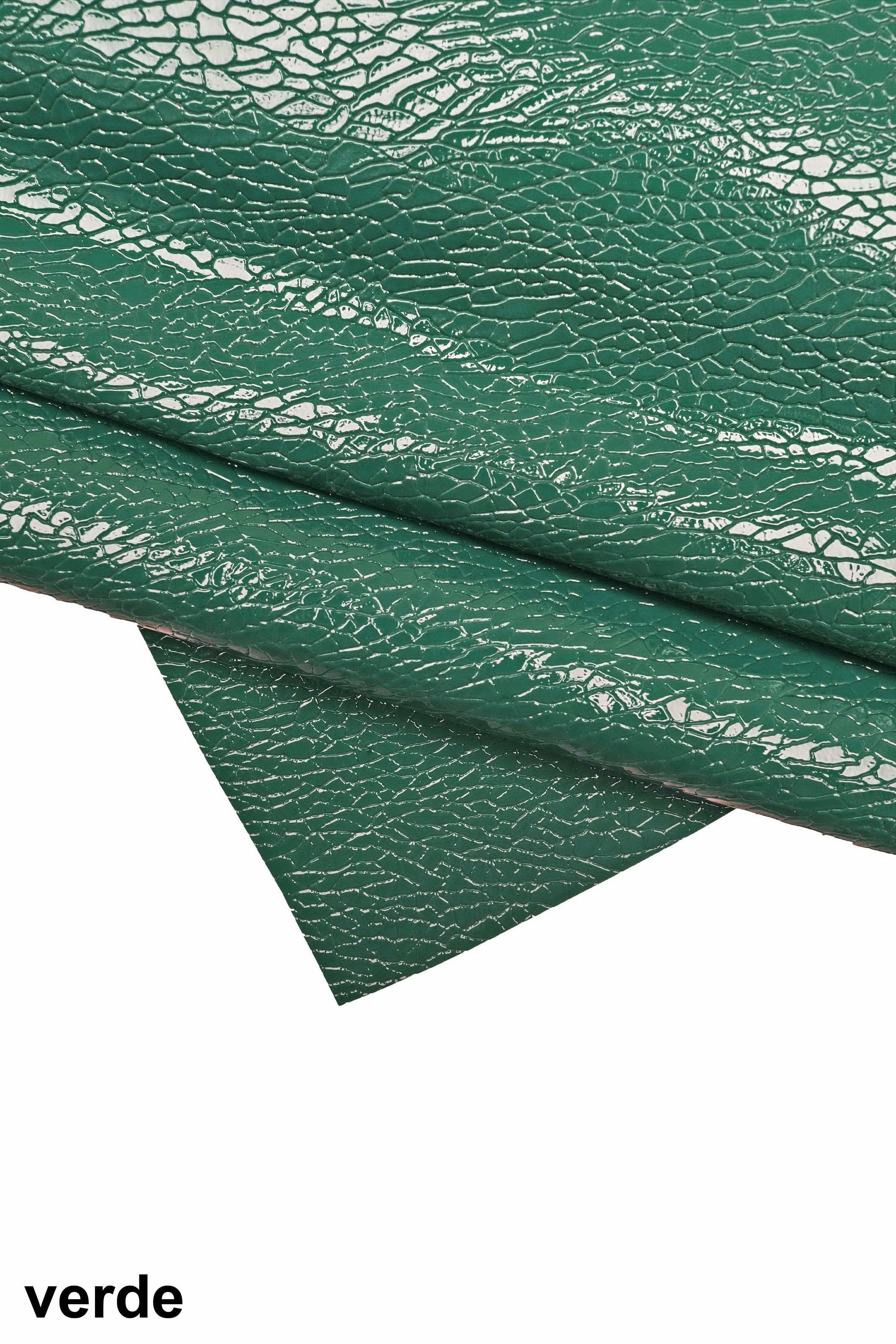 Petroleum green and dark grey PATENT leather hide, crackle like printed cowhide, glossy calfskin, medium softness B15875-ST La Garzarara