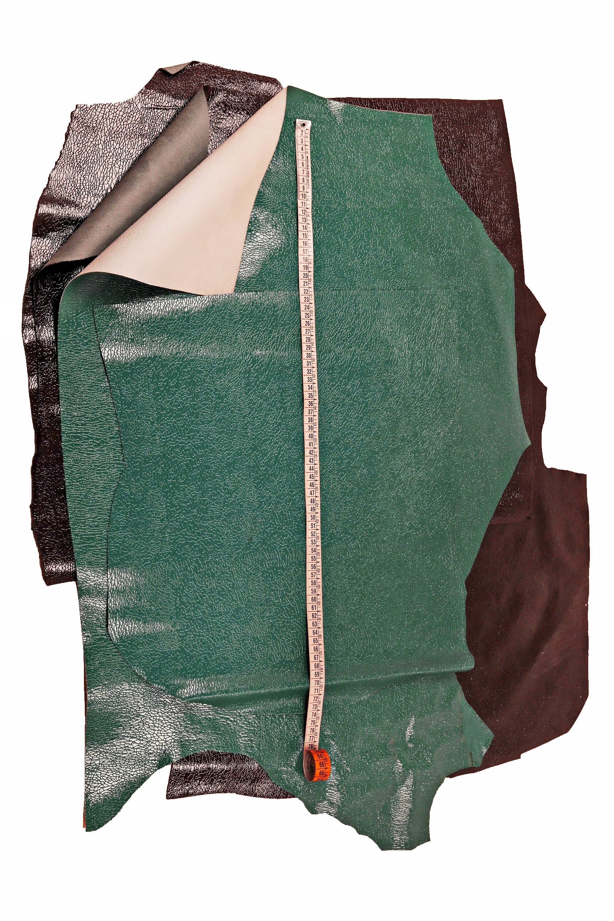 Petroleum green and dark grey PATENT leather hide, crackle like printed cowhide, glossy calfskin, medium softness B15875-ST La Garzarara