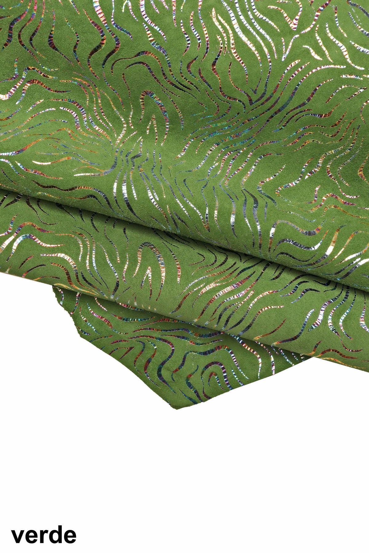 Holographic textured leather skin, gasoline ZEBRA - like printon suede goatskin, soft bright sparkling skin B15914-MT(st) La Garzarara
