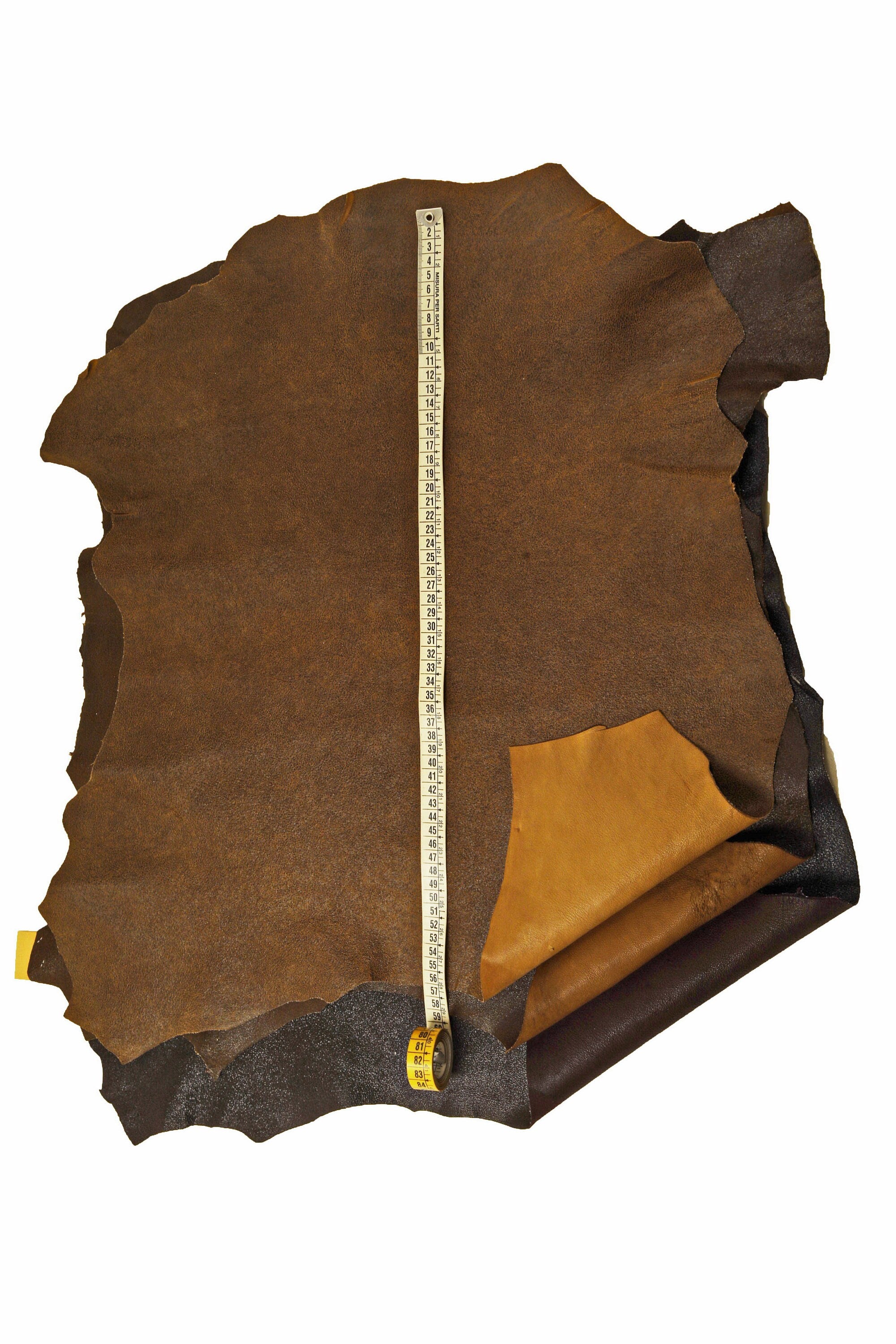 CRACKLED printed leather skin, brown purple textured suede goatskin, crack pattern on sporty soft hide B15954-ST La Garzarara