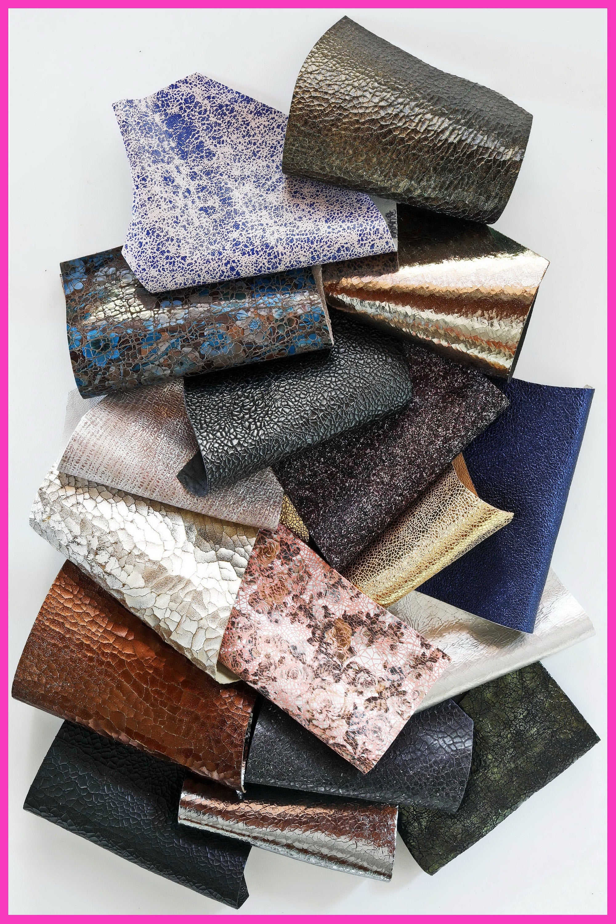 Cracked Leather Scraps, Foil Effect Pieces, Printed Crackled Offcuts for Jewelry and Small Crafts 0.300 kg B1501-RC La Garzarara