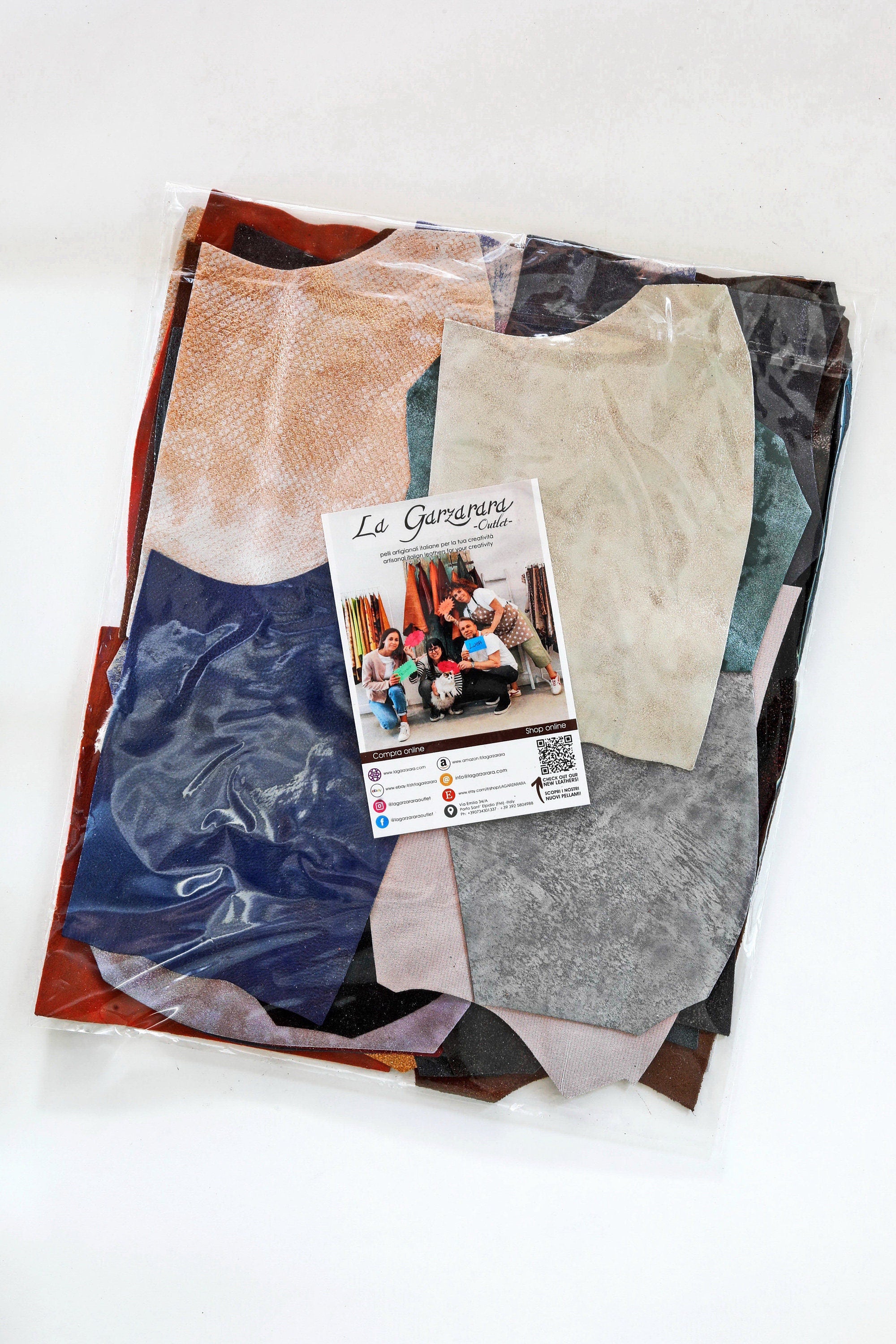 Metallic Suede Scraps, Foil Finish Leather Pieces, Distressed Shimmer Color Mix B1502-RC La Garzarara