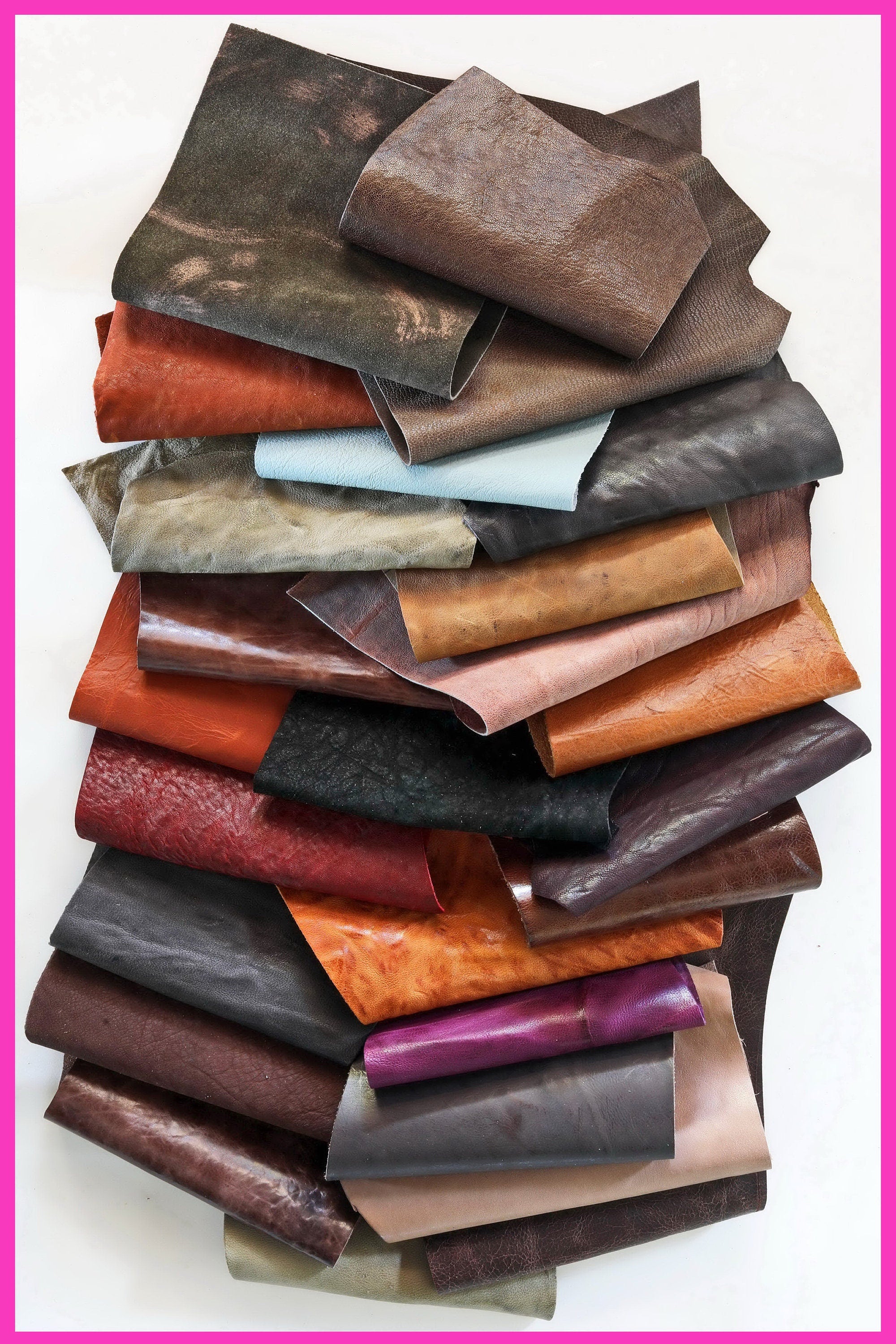Washed Vintage Leather Scraps, Aged Distressed Pieces, Assorted Colors and Natural Finishes Offcuts B1503-RC La Garzarara