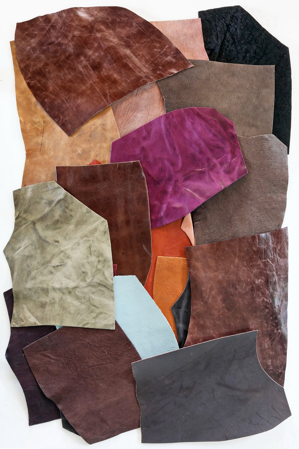 Washed Vintage Leather Scraps, Aged Distressed Pieces, Assorted Colors and Natural Finishes Offcuts B1503-RC La Garzarara