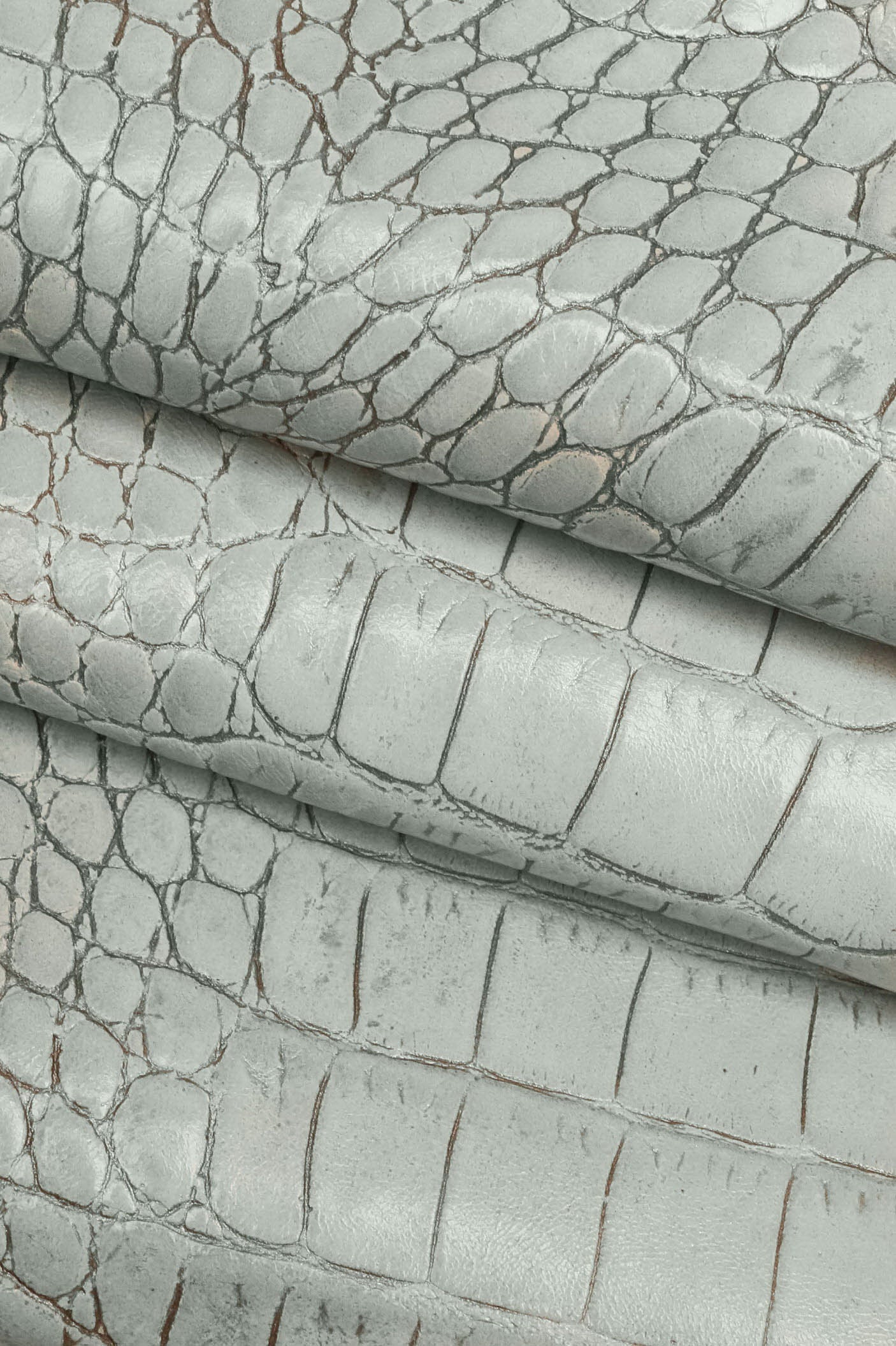 Pastel Croc Leather Hide, | Powder Blue, Stone & Blush Pink Italian Crocodile, Exotic Alligator Embossed Leather B16032-ST La Garzarara