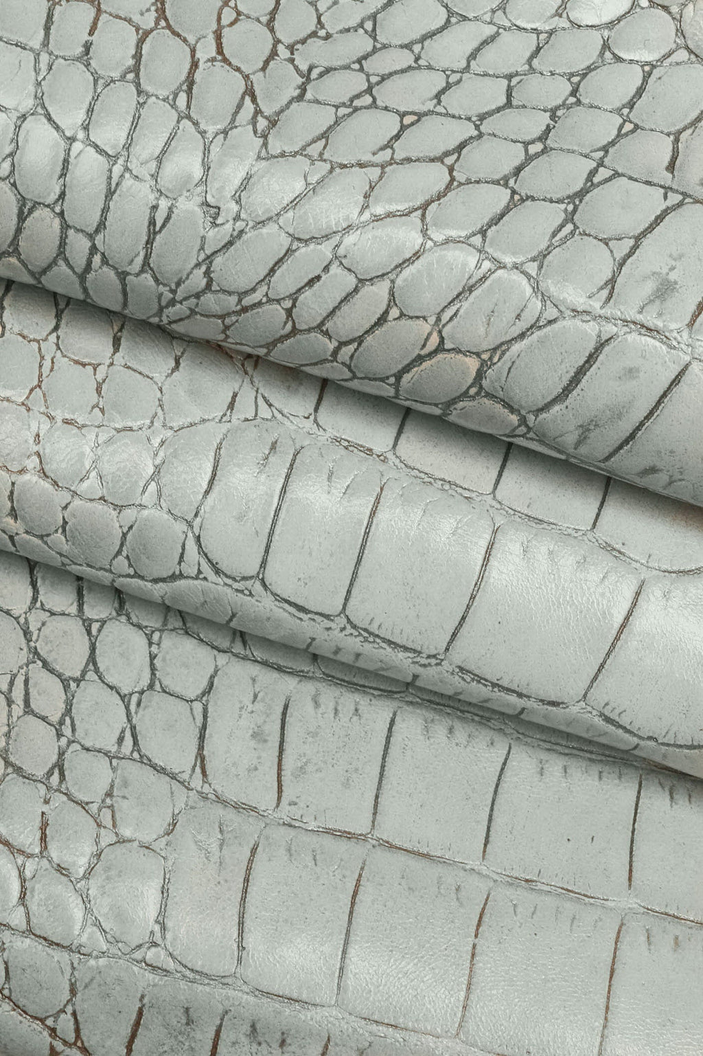 Pastel Croc Leather Hide, | Powder Blue, Stone & Blush Pink Italian Crocodile, Exotic Alligator Embossed Leather B16032-ST La Garzarara