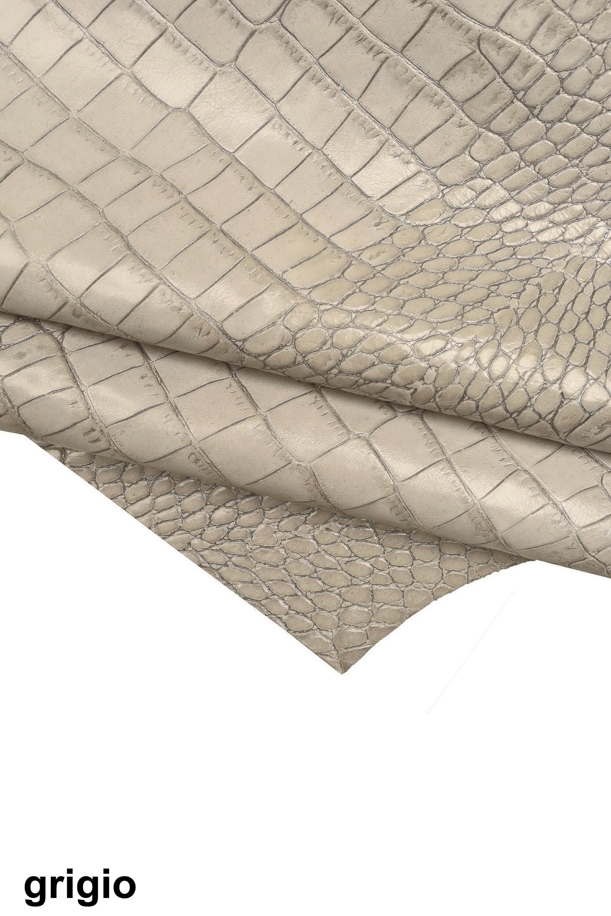 Pastel Croc Leather Hide, | Powder Blue, Stone & Blush Pink Italian Crocodile, Exotic Alligator Embossed Leather B16032-ST La Garzarara